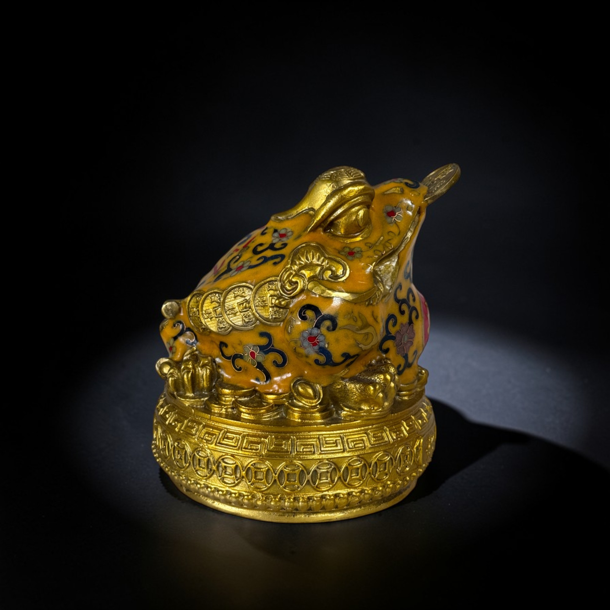 Bronze Geldfrosch Skulptur – Reichtum & Glück mit Cloisonné (17 cm)