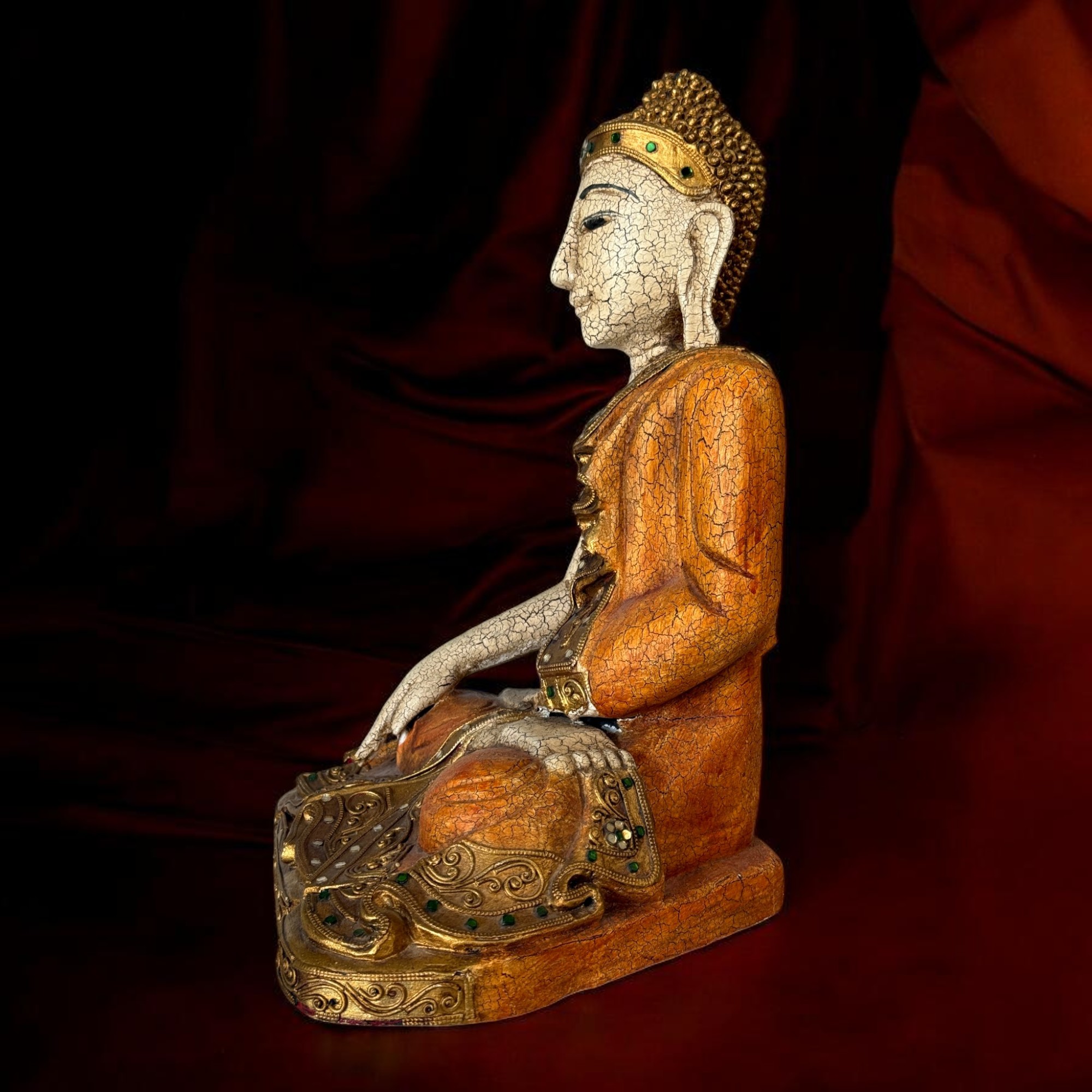 Holz Buddha Figur Thailand Skulptur, Handgeschnitztes Unikat aus den 90er Jahren