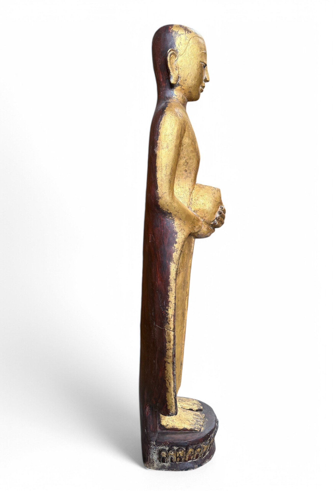 Birma Bettelmönch Statue Lacquerware Skulptur vergoldet 110 cm