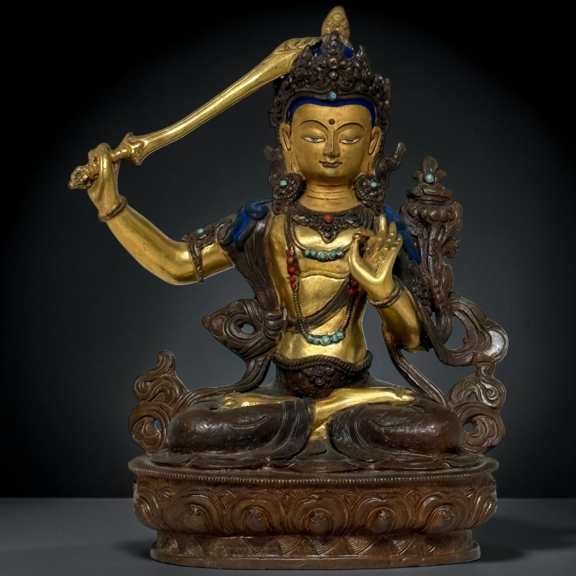 Manjushri Buddha Figur aus Bronze - vergoldet
