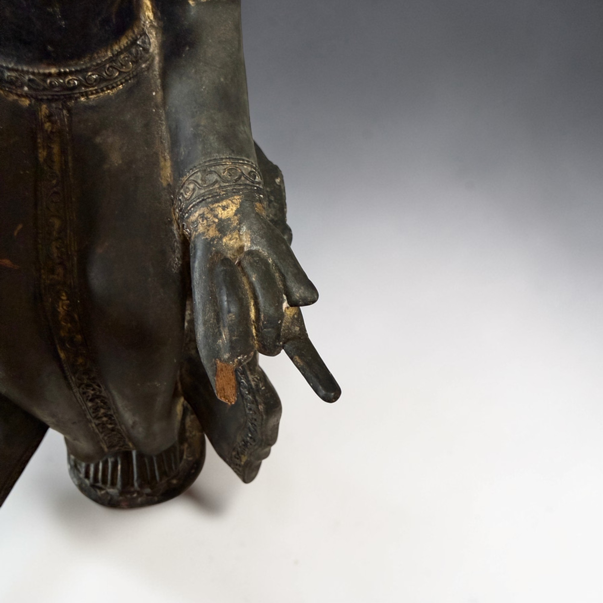 Maitreya Buddha Burma Teakholz 61cm Seltene Sitzhaltung Alte Figur Münchner Erbe