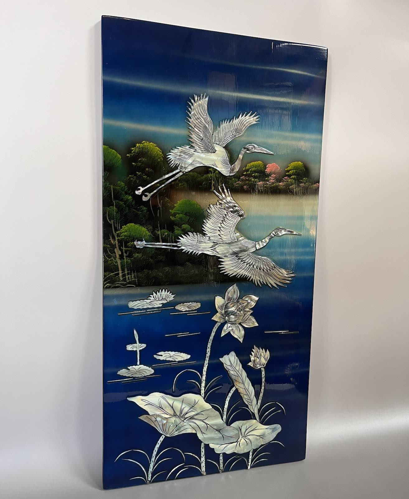 Asiatisches Wandbild Holz Lackbild Perlmutt Wanddeko