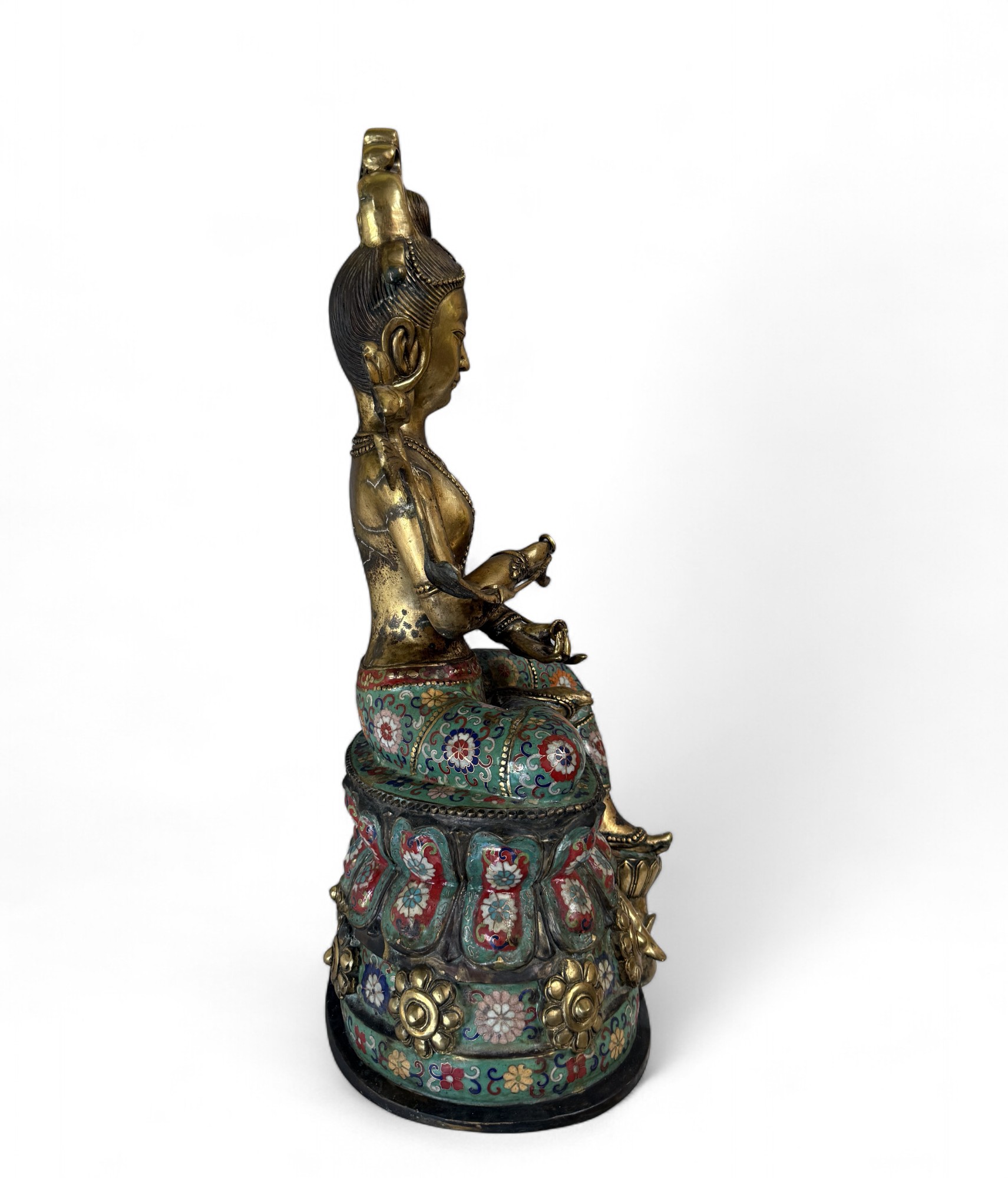 Grüne Tara Statue – Bronze Cloisonné – Tibet/China, ca. 50–70 Jahre