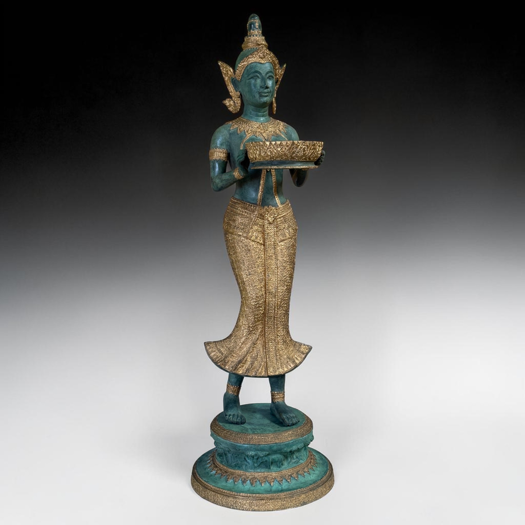 Thailändischer Tempeldiener Statue aus Bronze - 115 cm groß