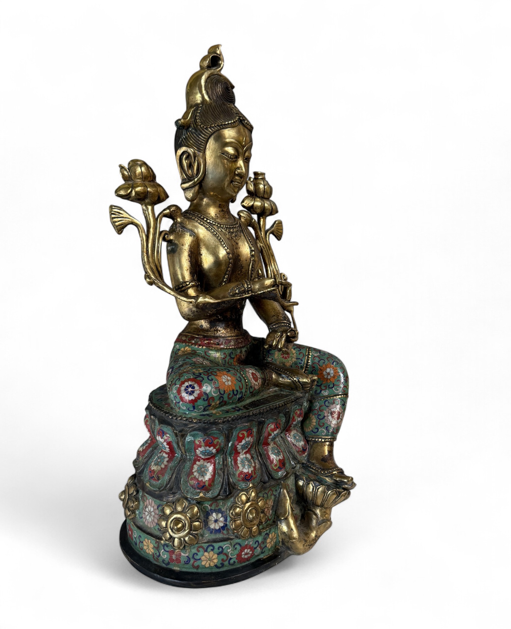 Grüne Tara Statue – Bronze Cloisonné – Tibet/China, ca. 50–70 Jahre