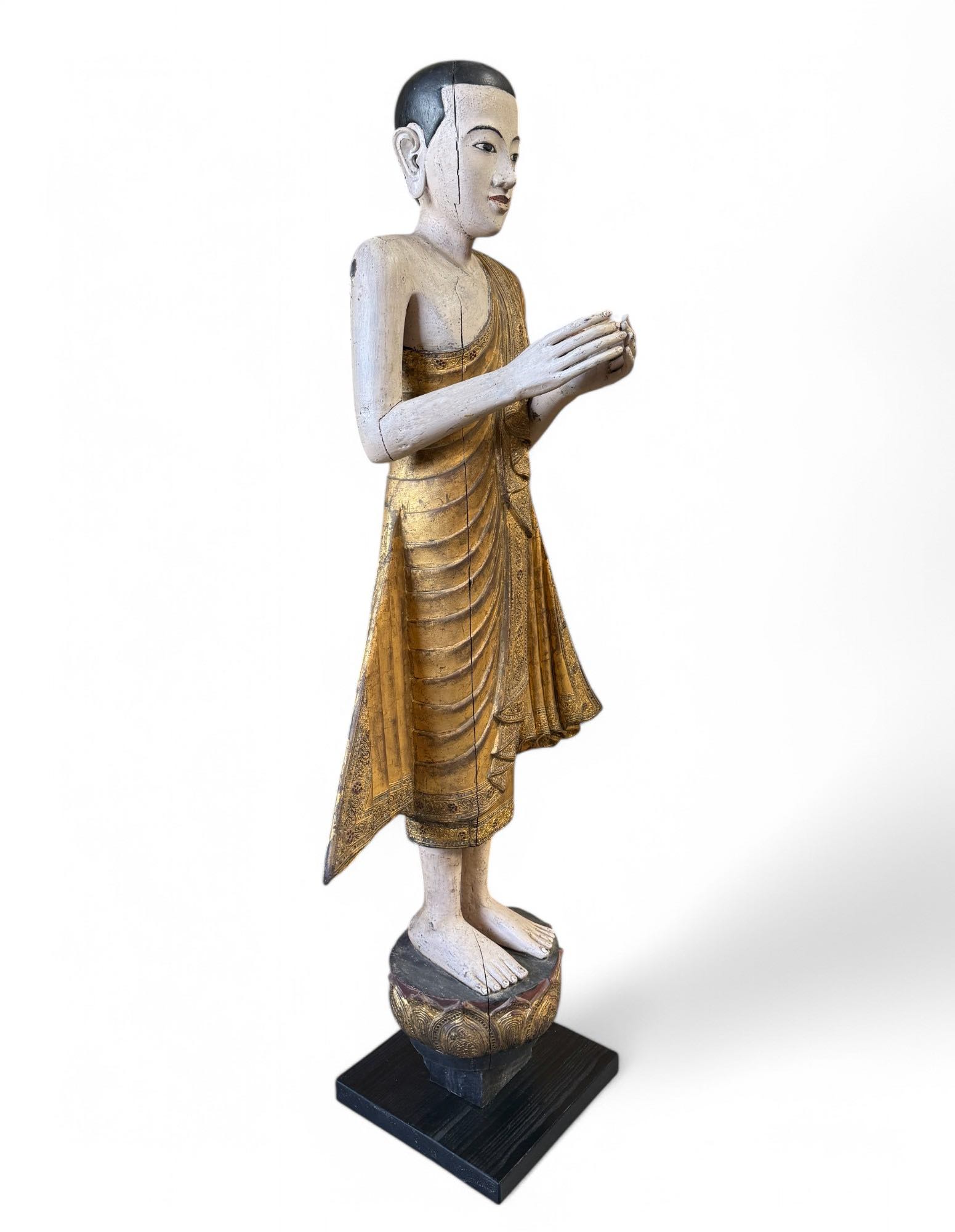 Burma Mönch Statue Teak Holz Skulptur meditierende Pose