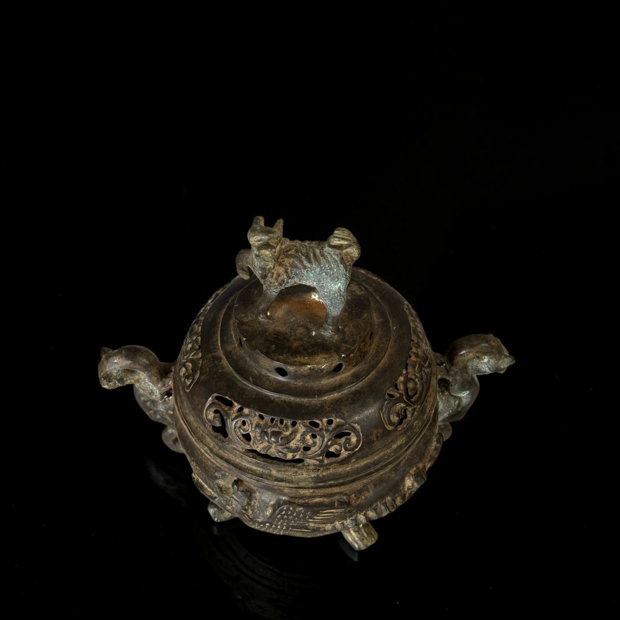 Altes chinesisches Räuchergefäß Bronze Eisen Drachen & Phönix