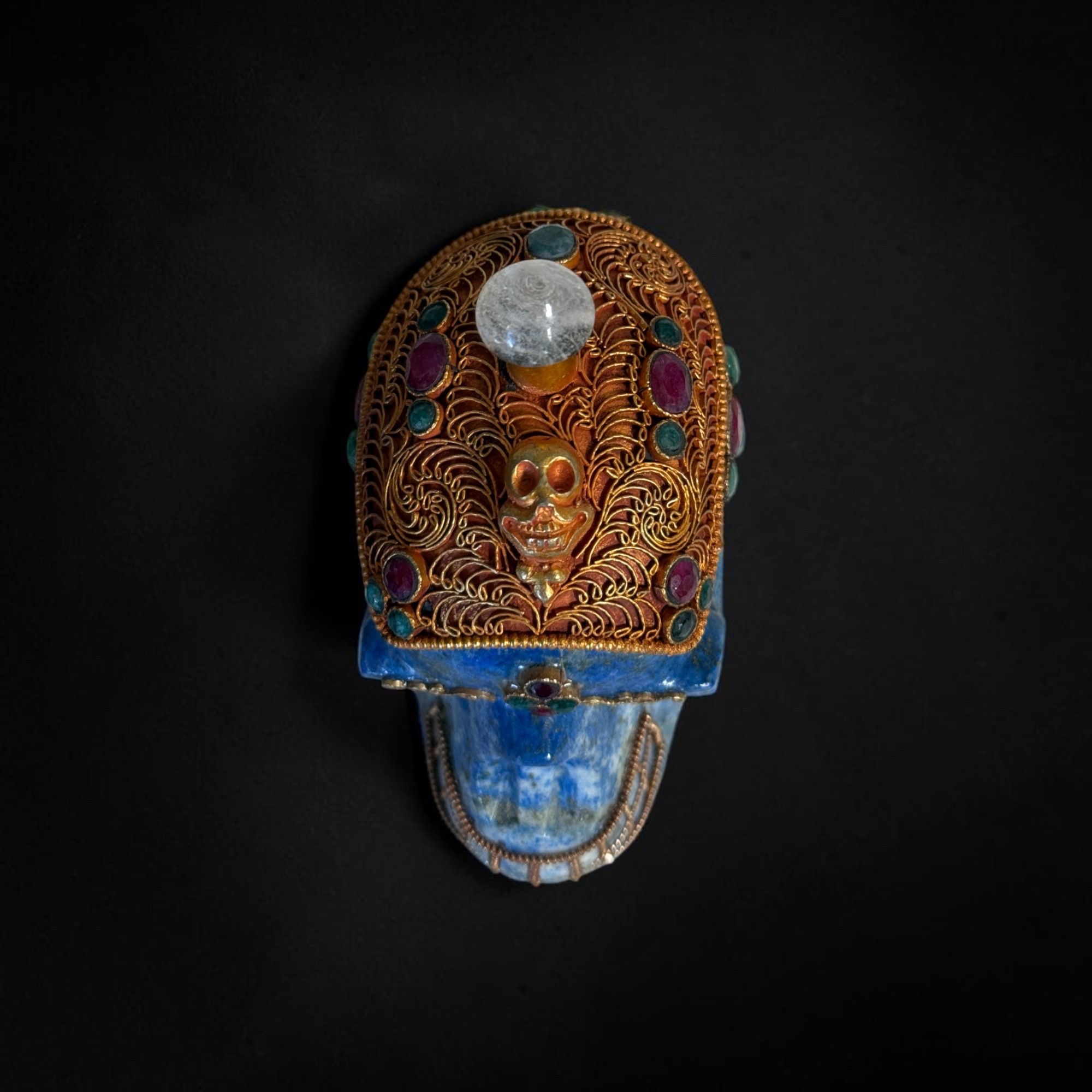 Lapis Lazuli Skull Totenkopf mit Edelsteinen Nepal - 9 cm