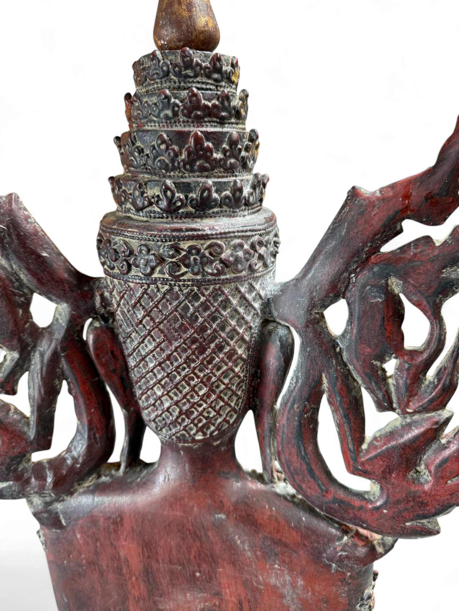Königs-Buddha Statue Birma Teak Holz Skulptur Wunschgewährungs Geste