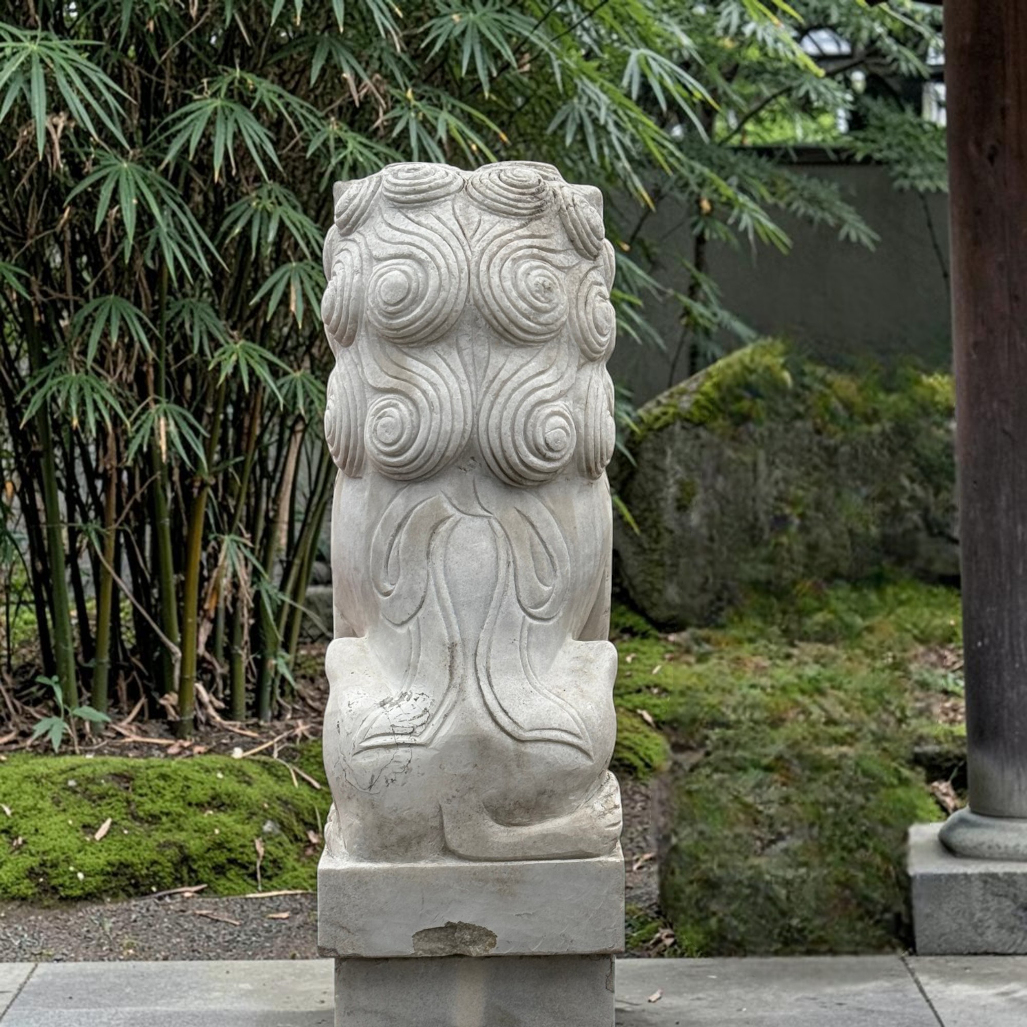 Fu-Hunde 150cm: Paar alte chinesische Wächterlöwen aus Stein für den Asia Garten