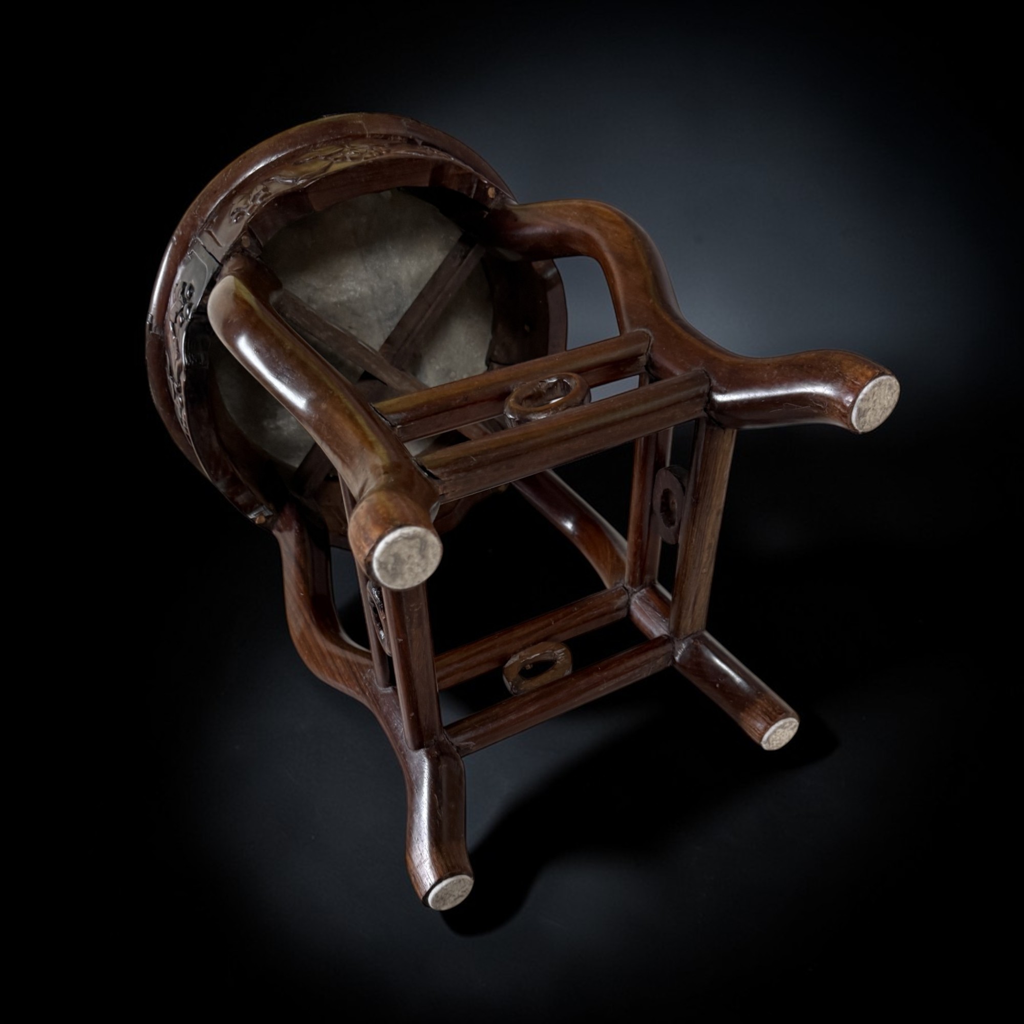 Chinesischer Beistelltisch Ulmenholz mit Marmorplatte – 45 cm