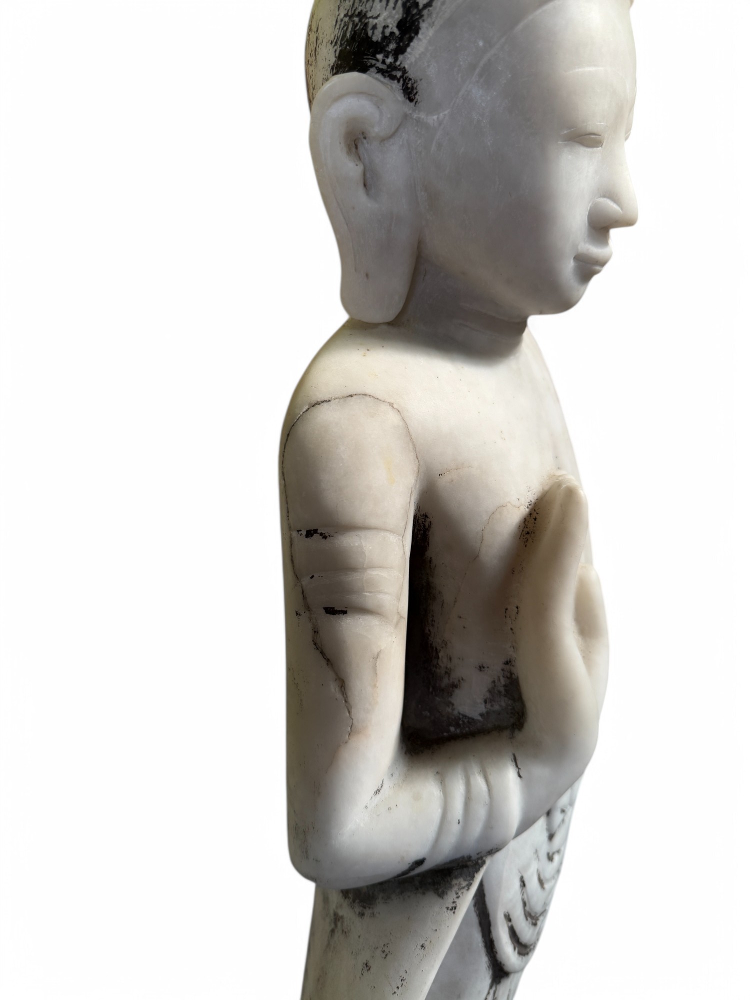 Alte Burma Buddha Statue aus Marmor Stein 108 cm groß