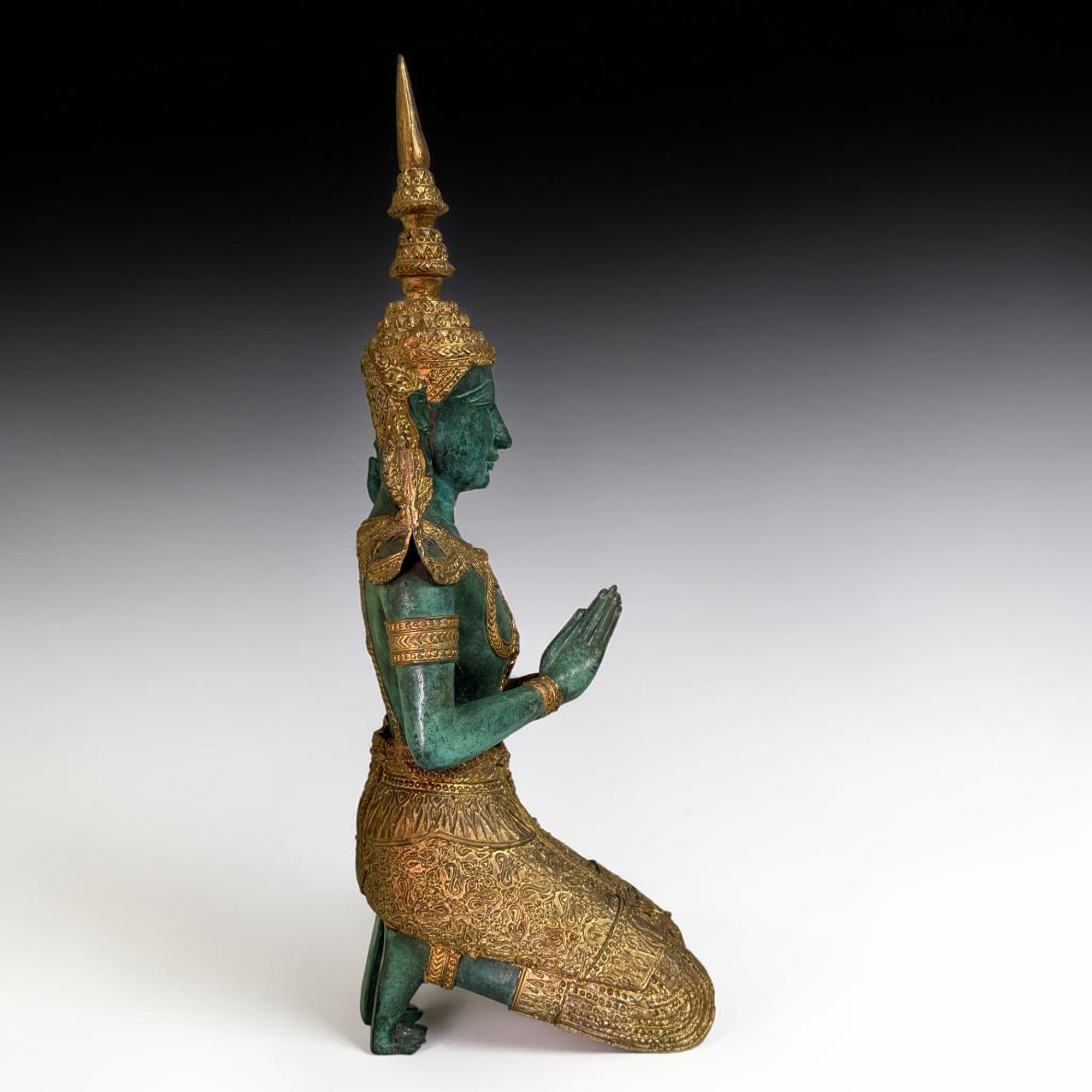 Bronze Teppanom Figur – Kniender Tempelwächter Thailand (41 cm, 2,8 kg)