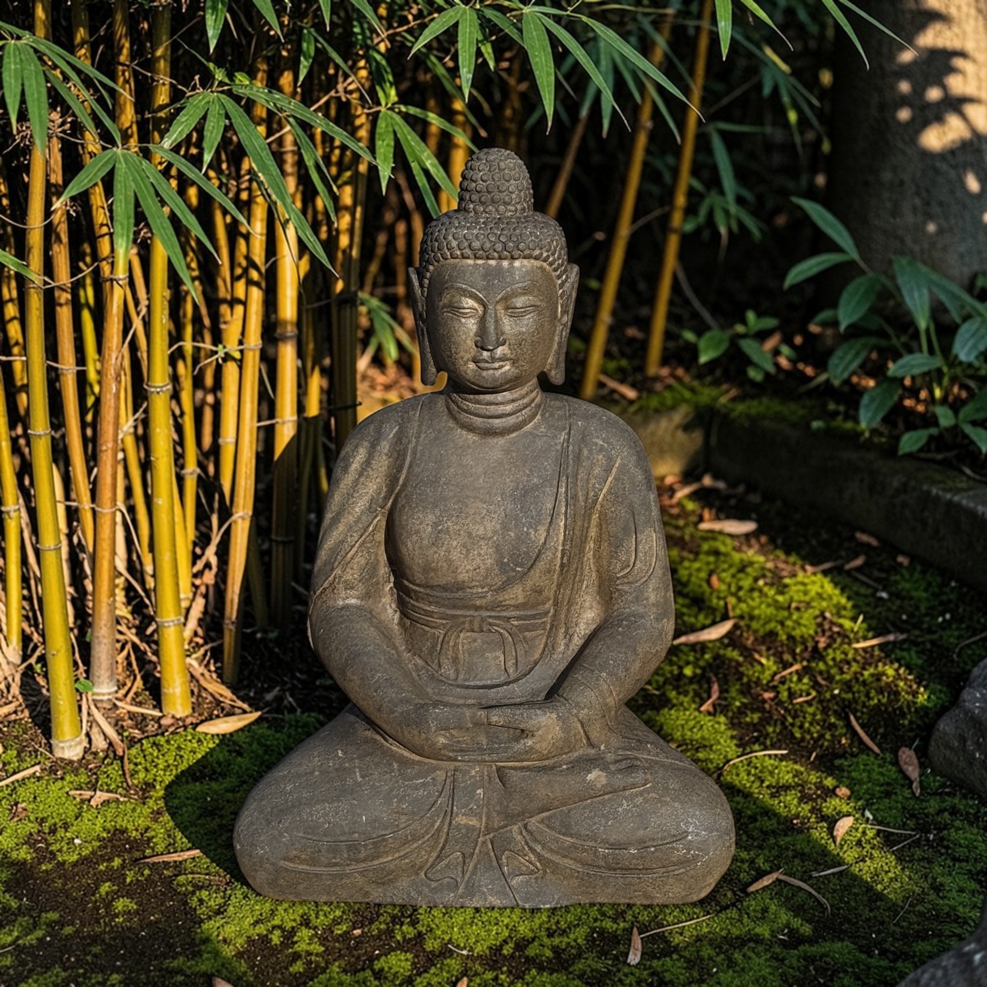 Garten Buddha Statue Naturstein Figur Meditations Geste