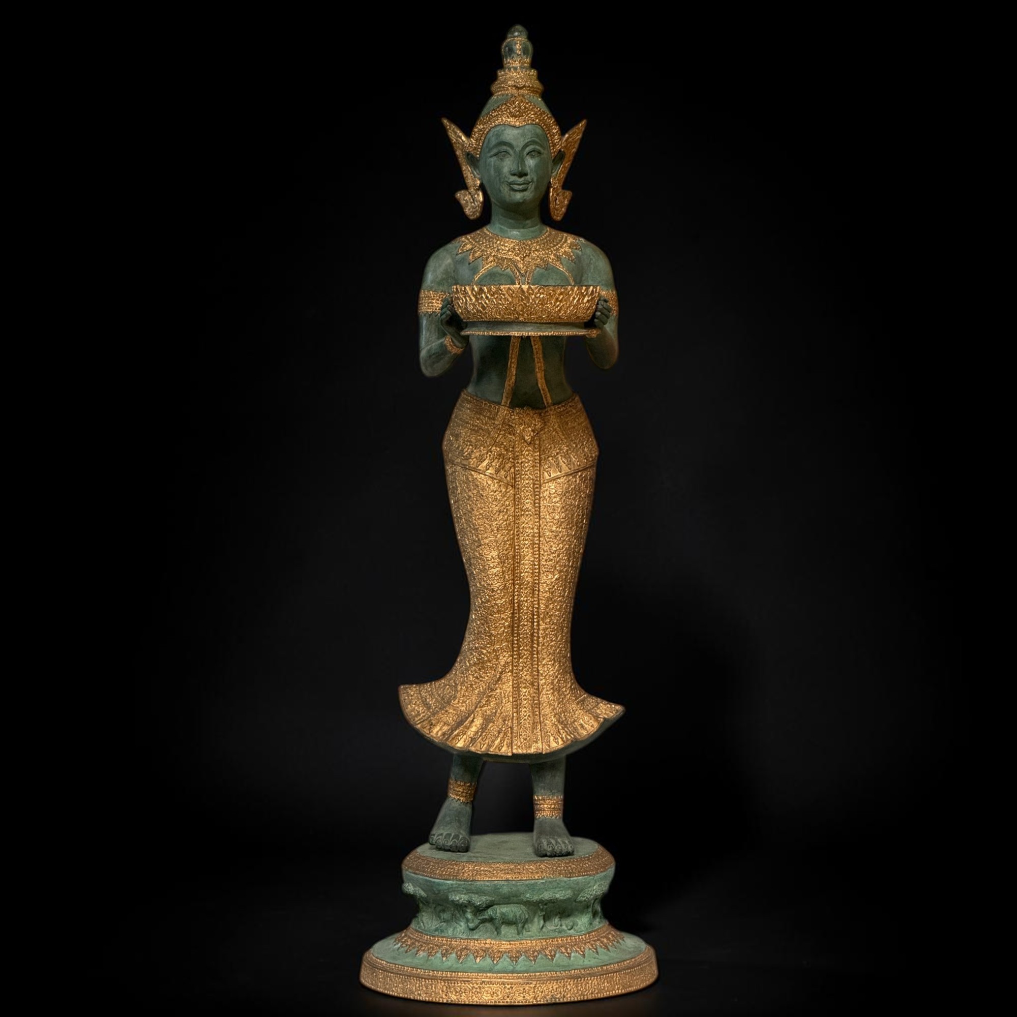 Thailändischer Tempeldiener Statue aus Bronze - 115 cm groß