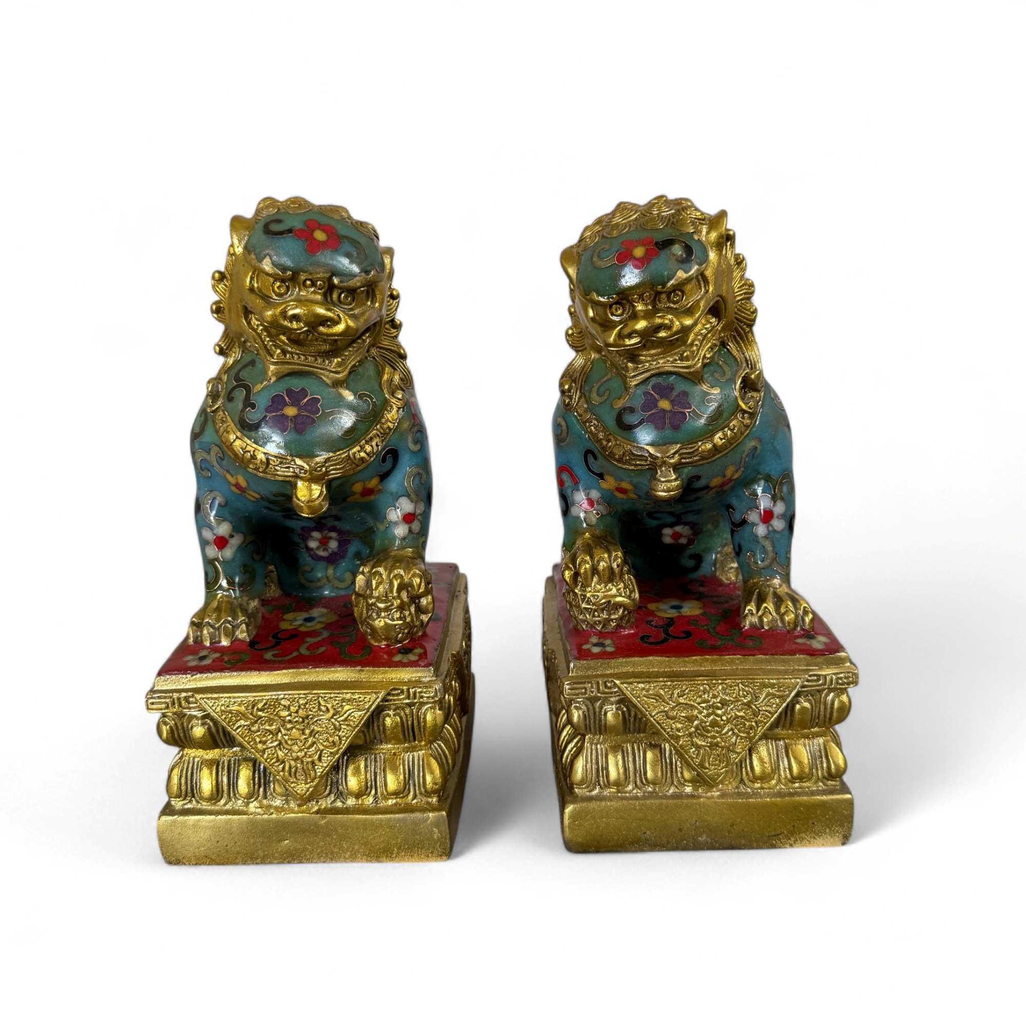 Chinesische Wächterlöwen Bronze Skulpturen Cloisonne Figuren