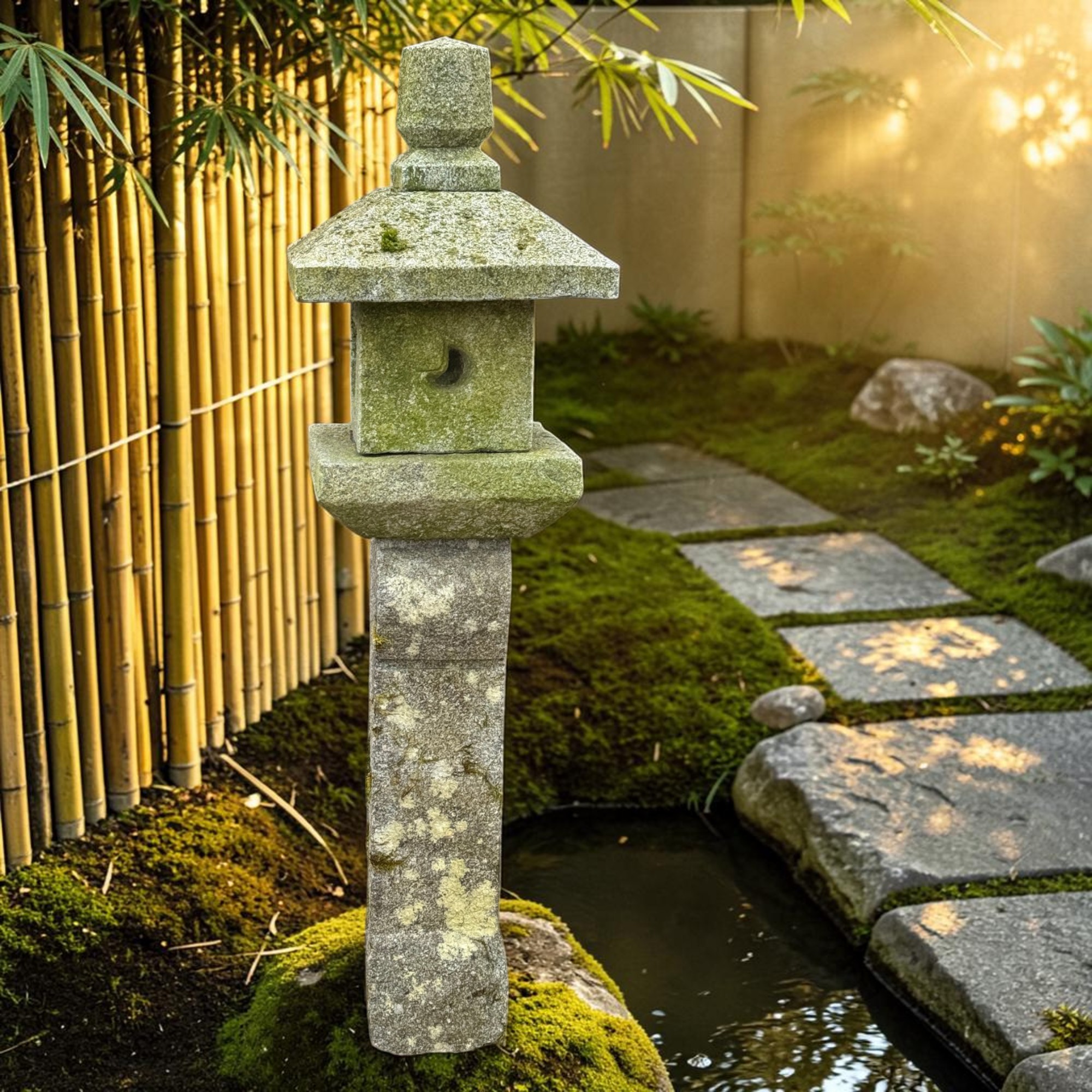 Alte Japanische Steinlaterne Granit 113cm - 5-teilig - Bemoost & Frostfest