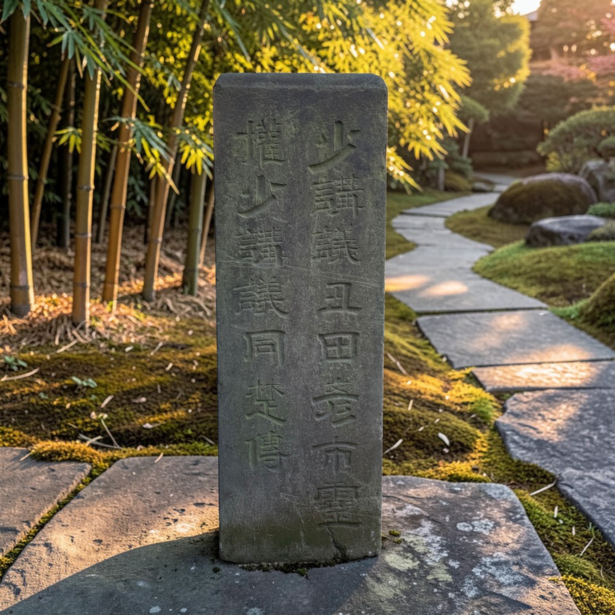 Japanische Steinlaterne mit Inschrift - datiert auf 1902