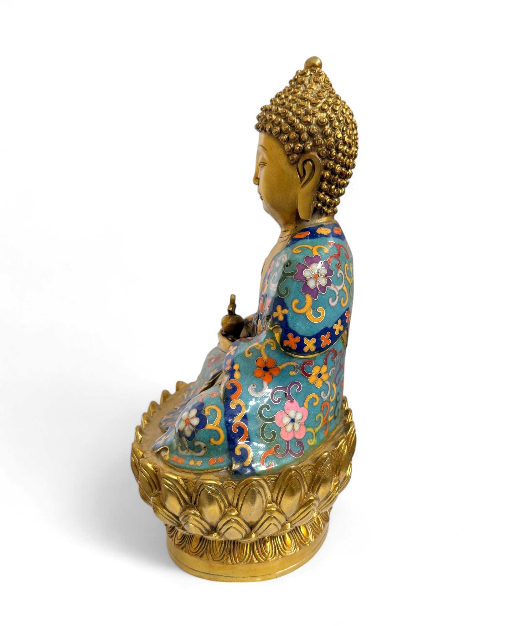 Heilender Medizin-Buddha mit Cloisonné – Bronze, 29 cm