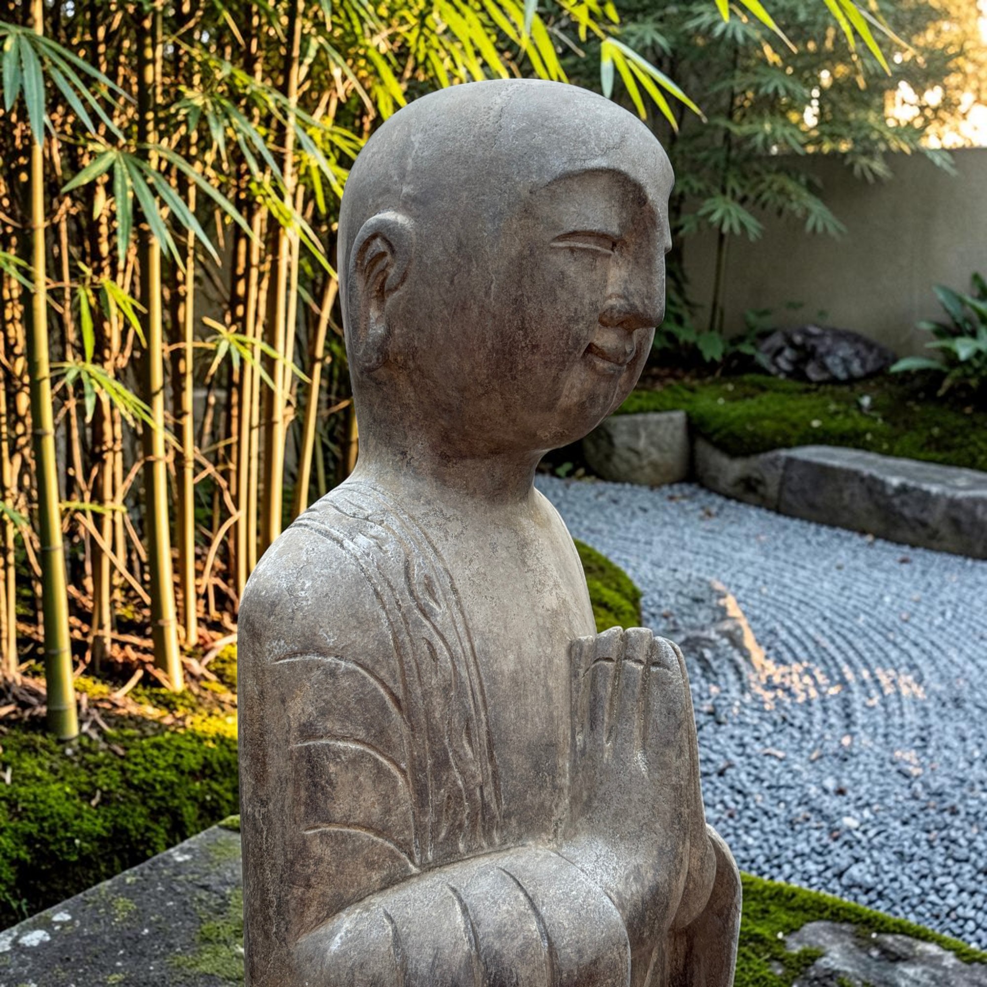 Zen Mönch Statue Naturstein 101cm | Handarbeit Tibet-Sichuan | Altes Unikat 70kg