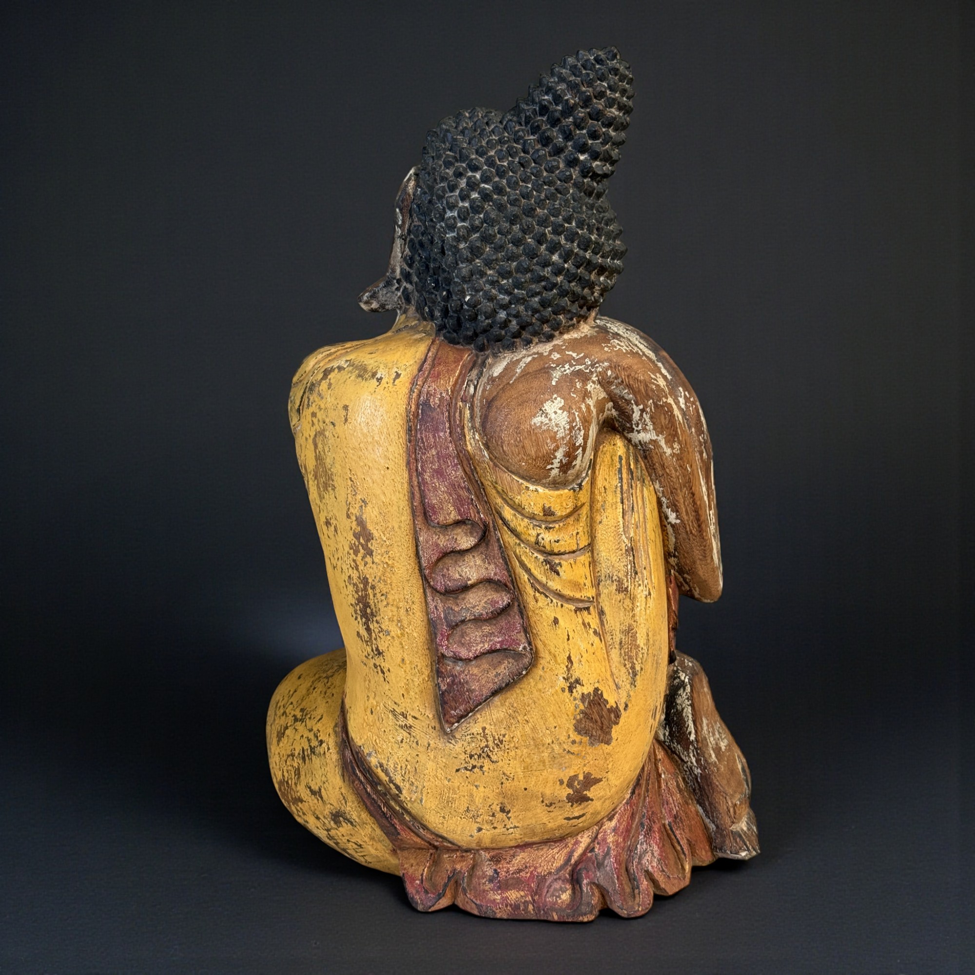 Schlafender Holz Buddha in Relax Pose aus Indonesien 62 cm groß