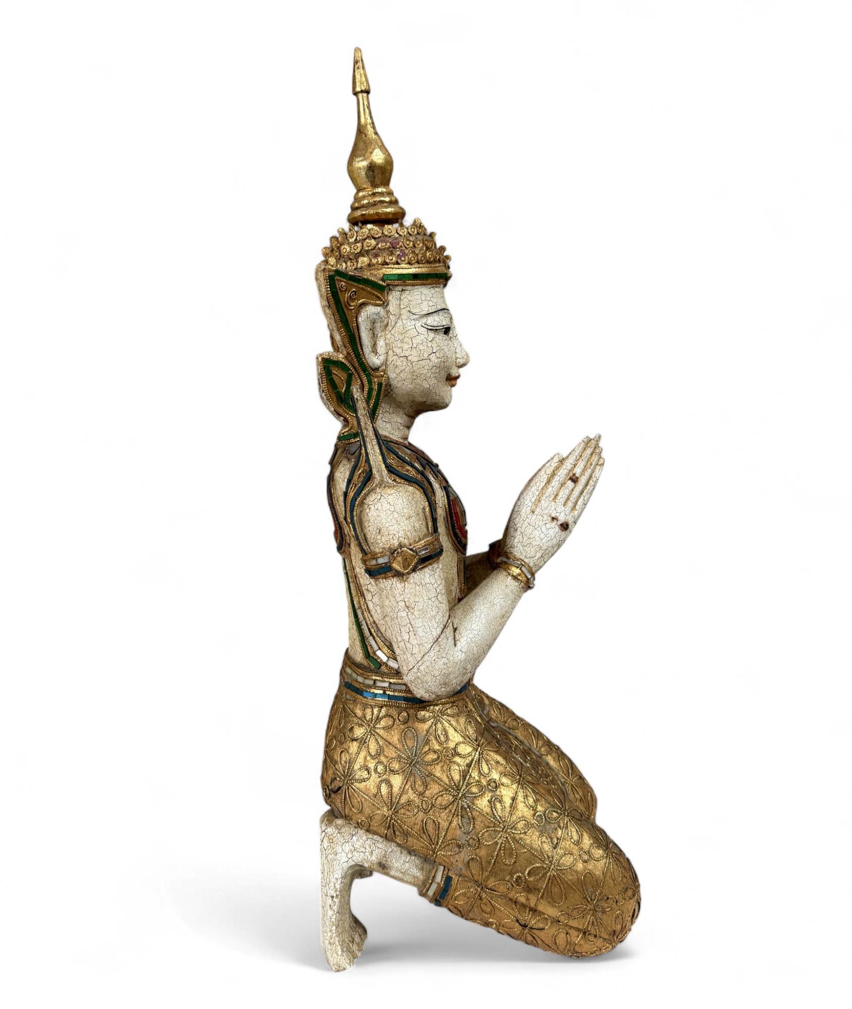 Thailändischer Tempelwächter mit Blattgold - 77 cm