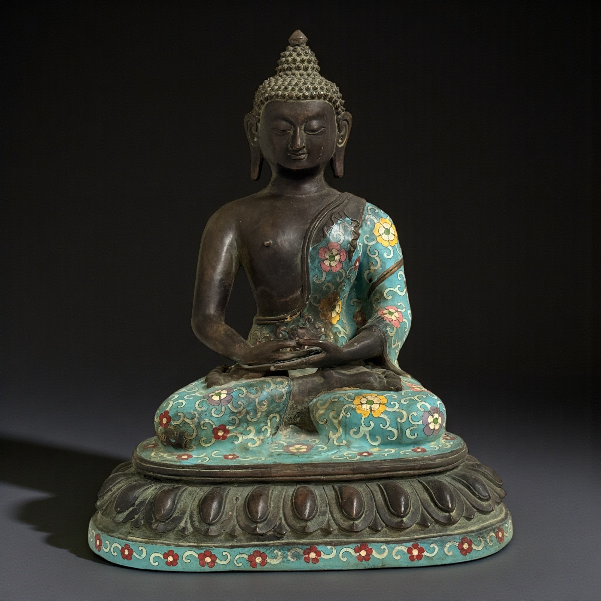 Buddha Figur Bronze China Cloisonne Skulptur 40 cm groß