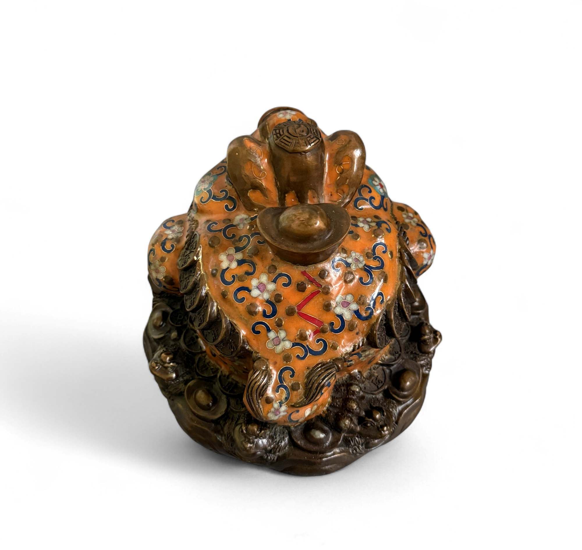 Geldfrosch Geldkröte Bronze Cloisonne chinesische Skulptur