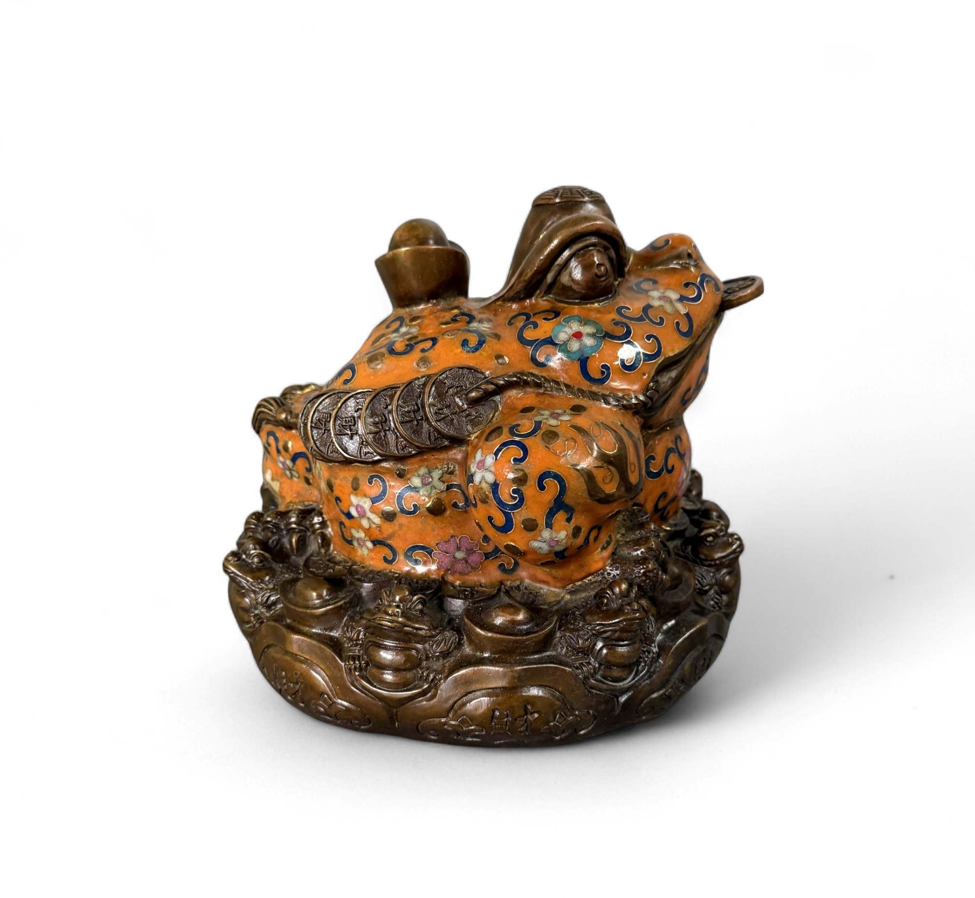 Geldfrosch Geldkröte Bronze Cloisonne chinesische Skulptur