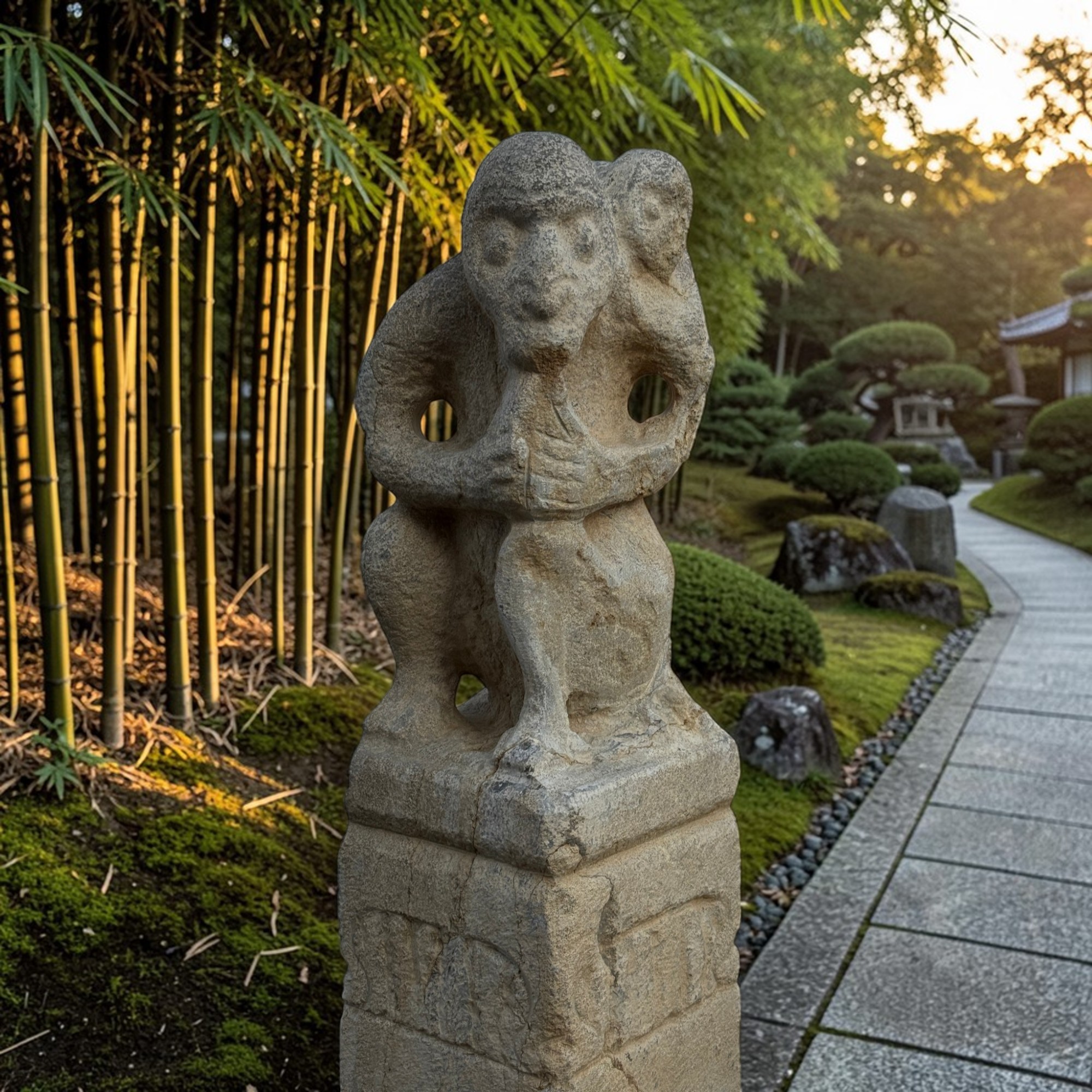 Chinesische Affen Stele aus Naturstein - 150 cm groß
