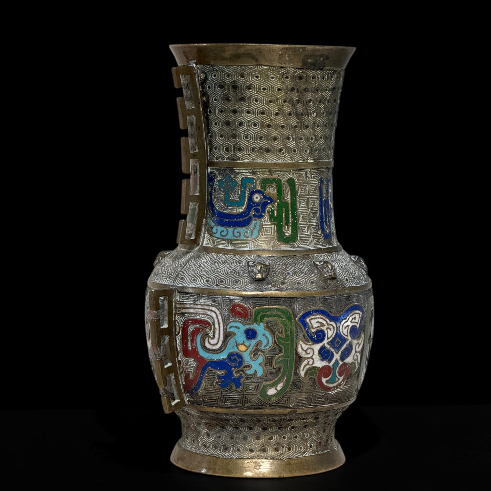 Cloisonné-Vase China Qing-Dynastie 19. Jh. Hu-Form Email mit Taotie-Masken