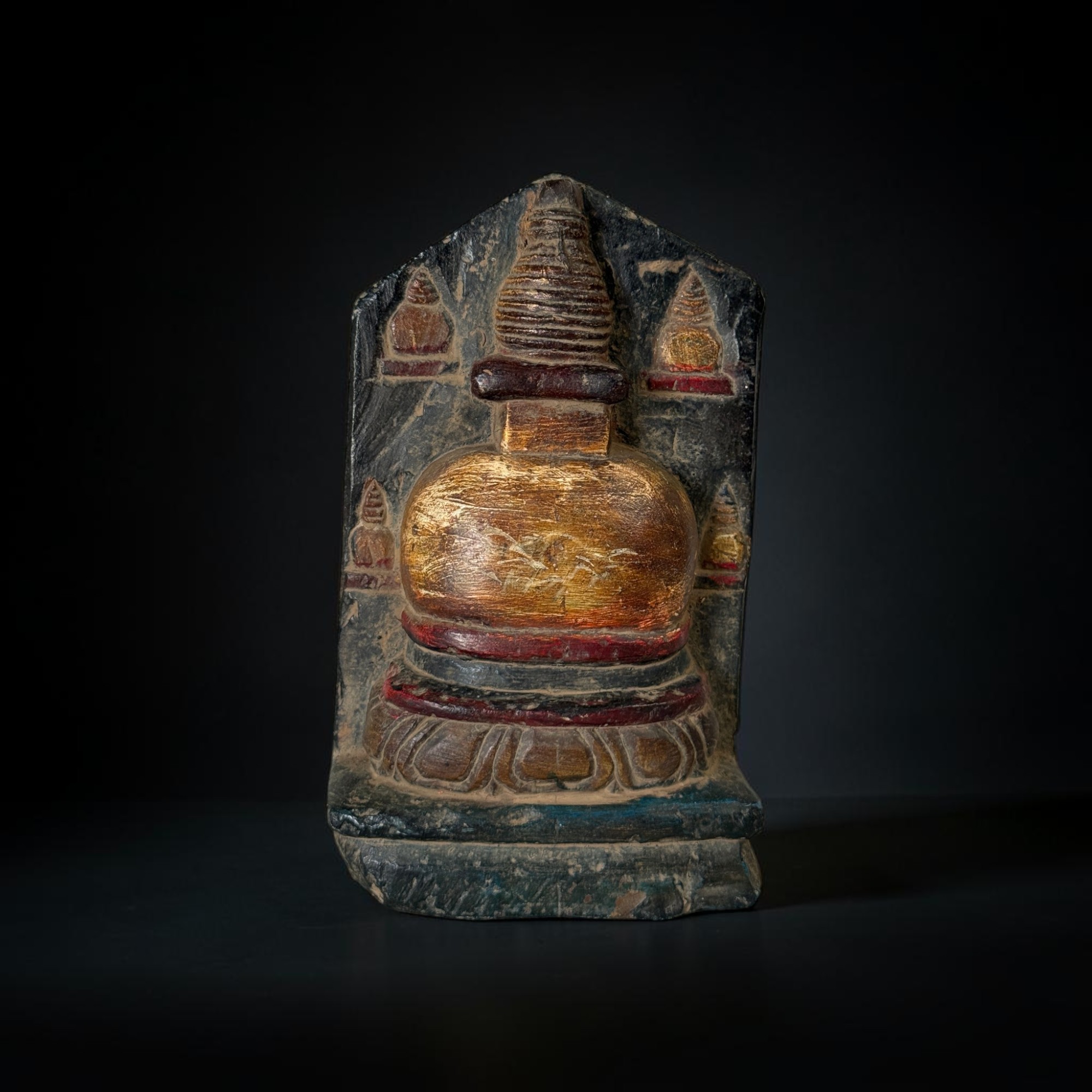 Alter Stupa Chorten Steinrelief aus Blackstone Nepal 15cm
