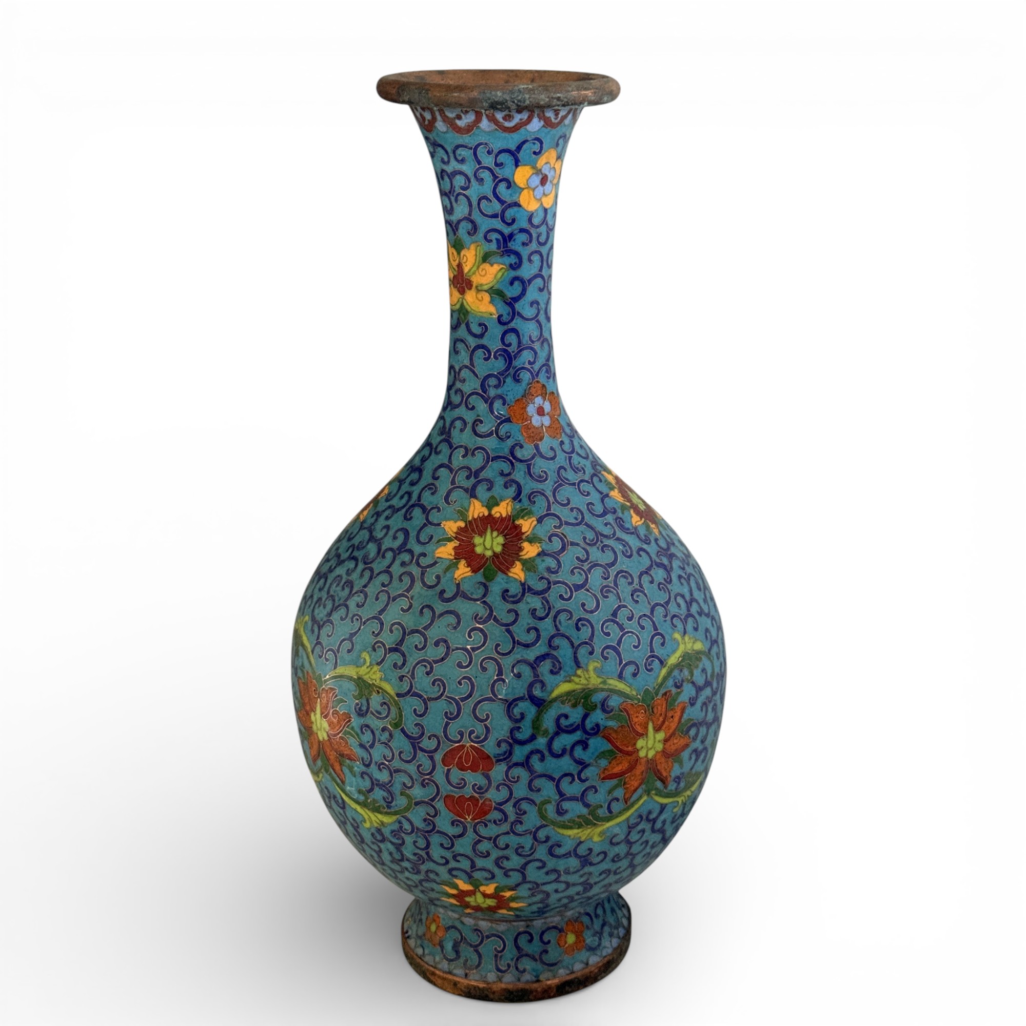 Chinesische Vase aus Bronze - Cloisonne mit Lotusblumen
