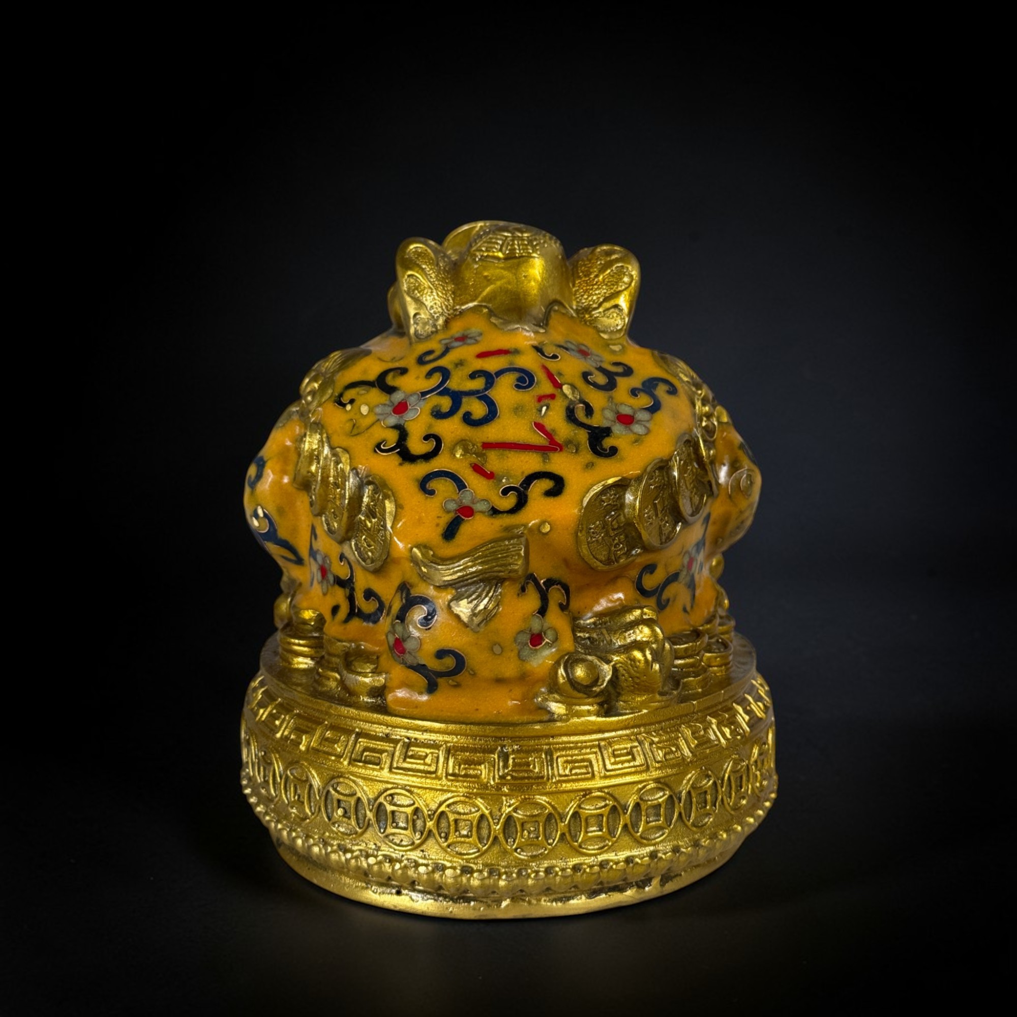 Bronze Geldfrosch Skulptur – Reichtum & Glück mit Cloisonné (17 cm)