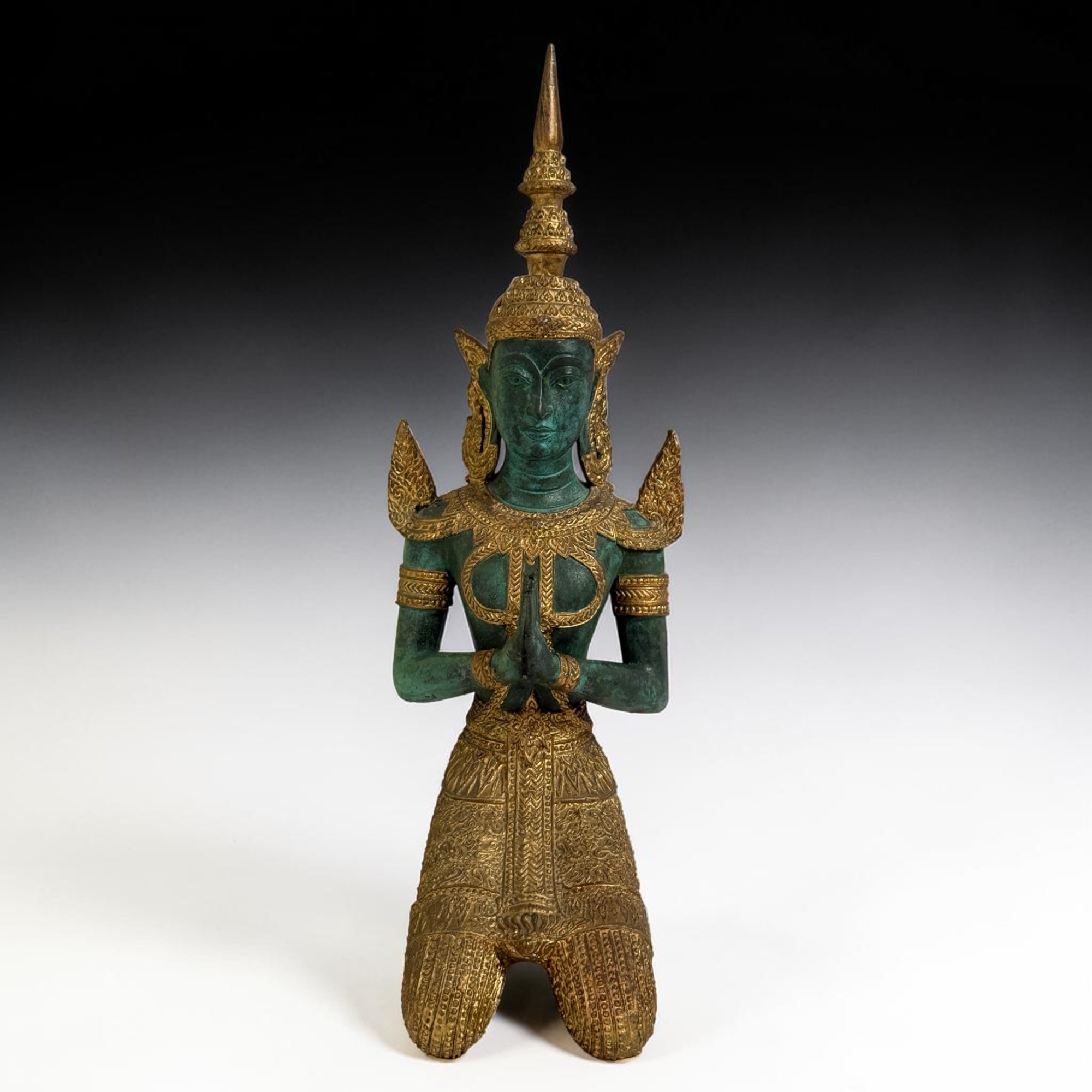 Bronze Teppanom Figur – Kniender Tempelwächter Thailand (41 cm, 2,8 kg)