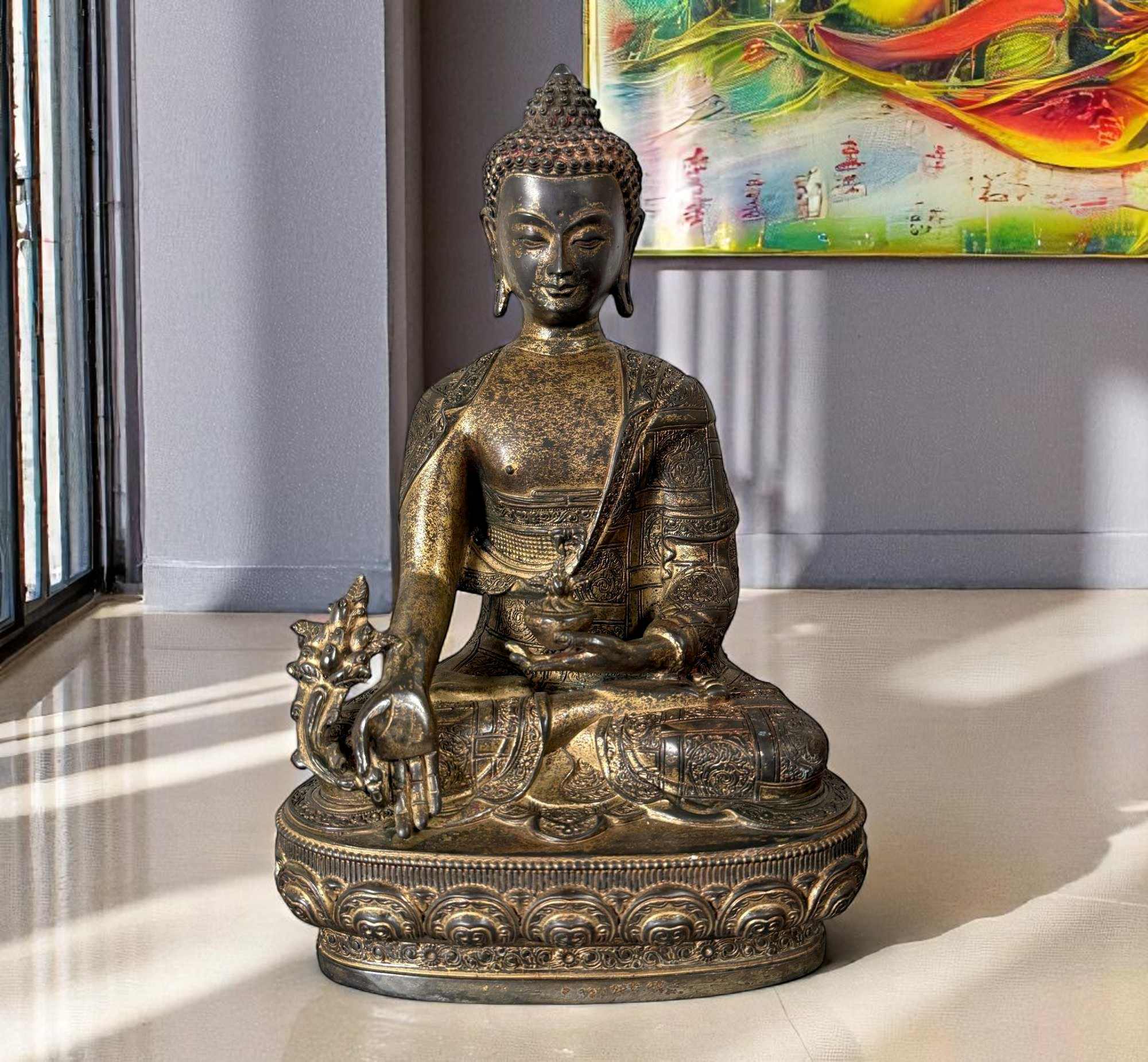 Medizin Buddha Figur Bronze Tibet China - 29 cm groß