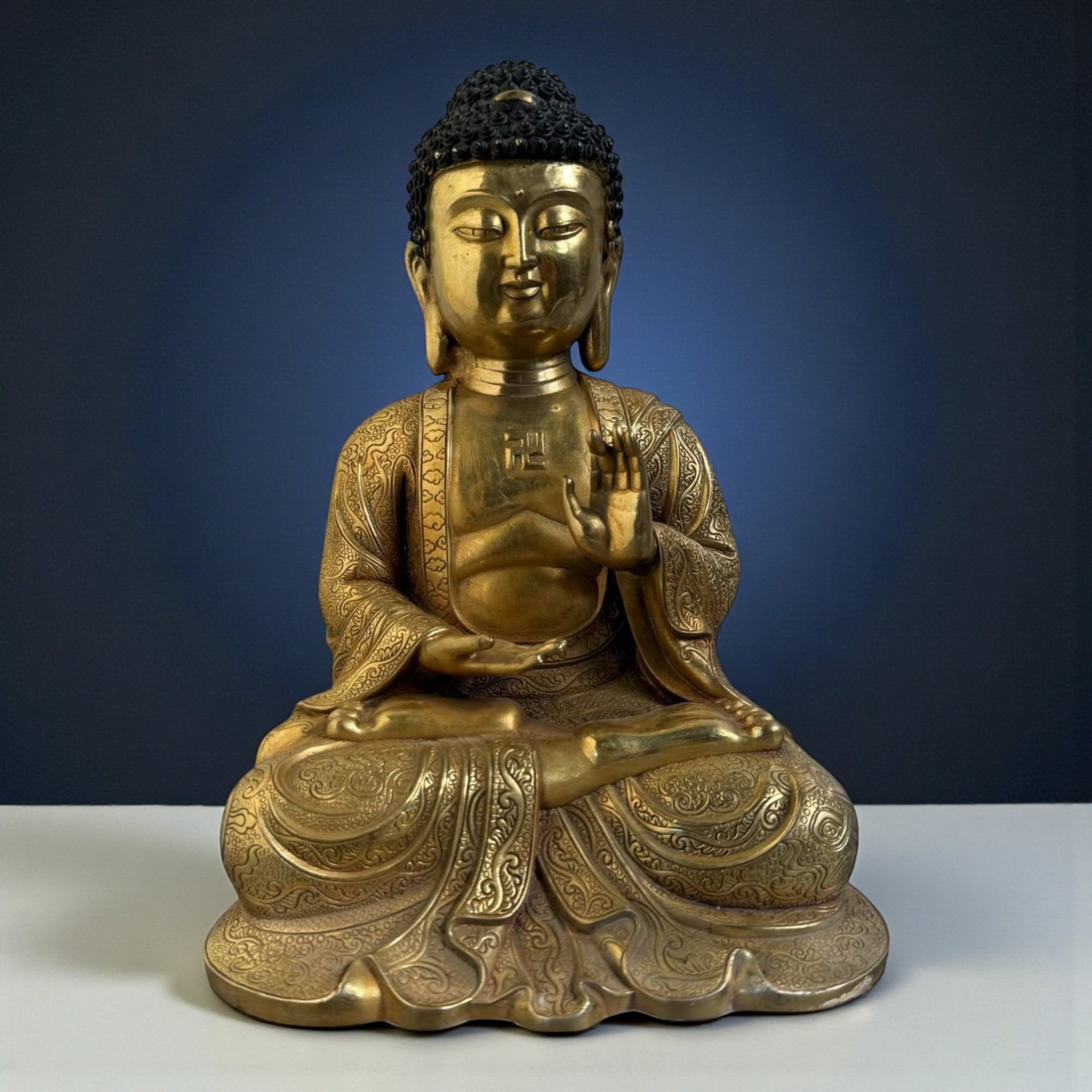 Bronze Buddha Figur – Segnungsgeste – 27,5 cm – Sichuan, China