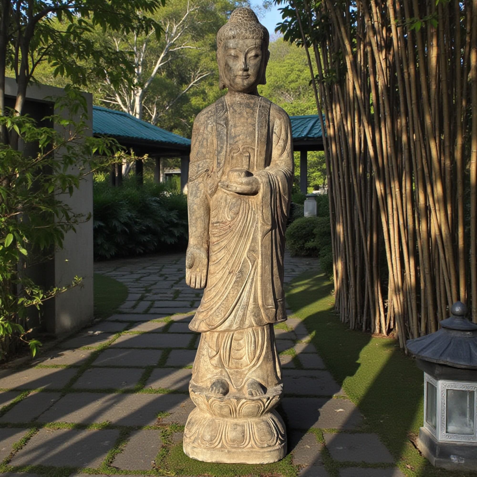 Stein Buddha Statue Garten Skulptur 119 cm groß