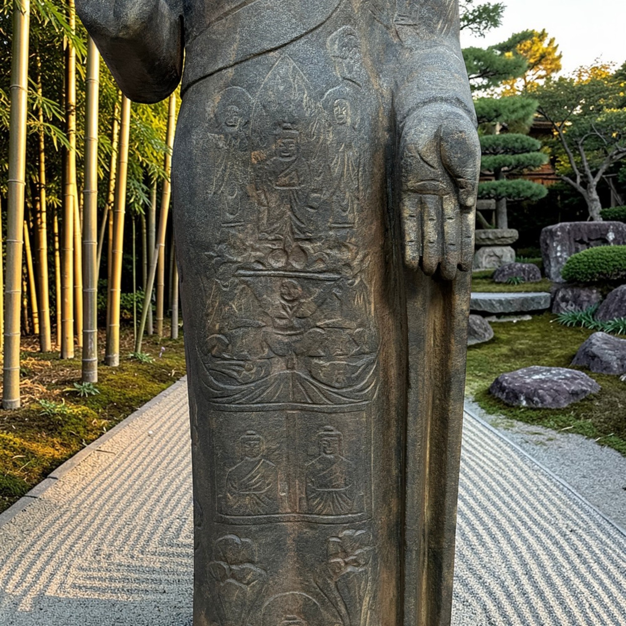Garten Buddha Statue stehende Skulptur Schutz Geste 121 cm groß