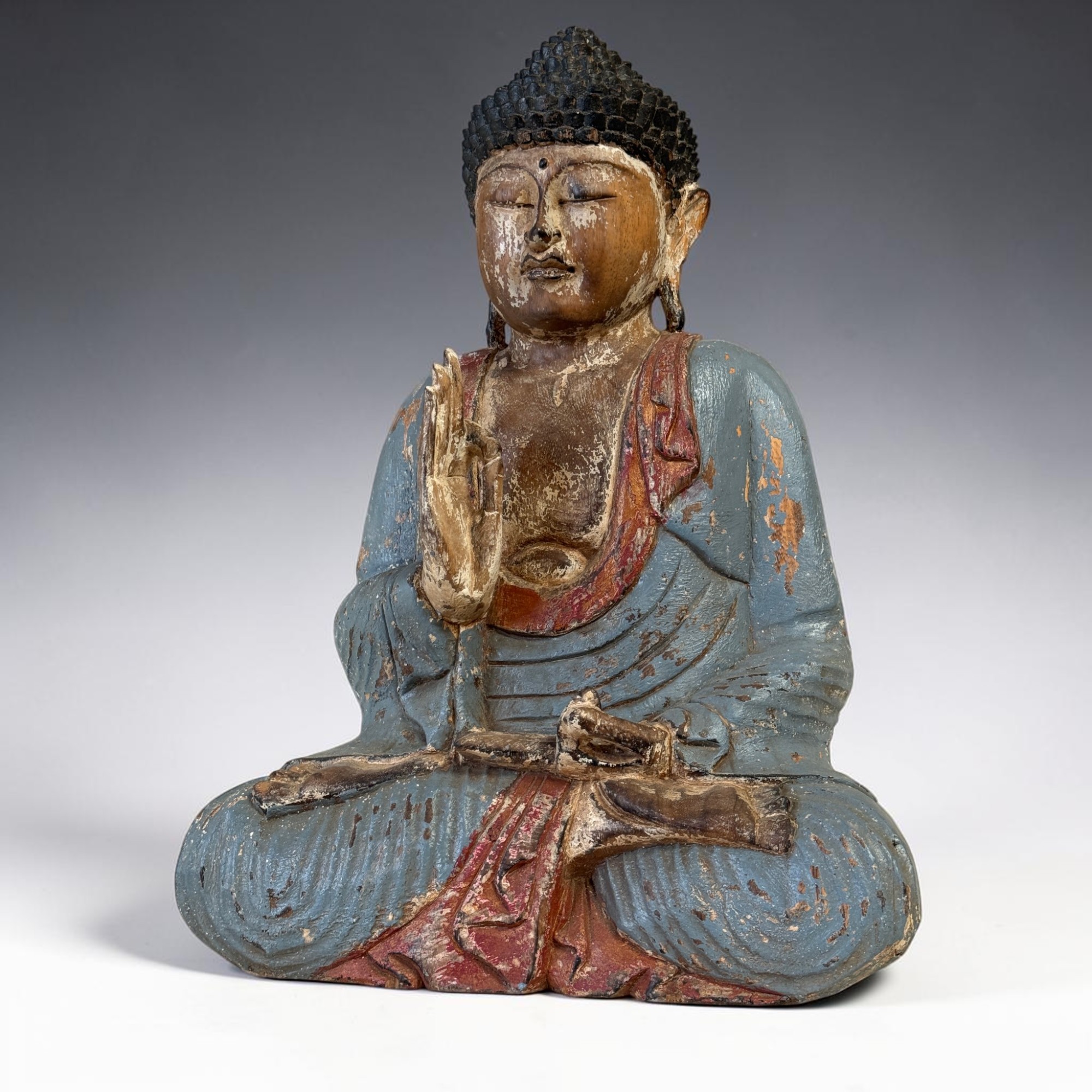 Teaching Buddha Figur 53cm Suar Holz Indonesien massiv 8kg Vintage Look Unikat