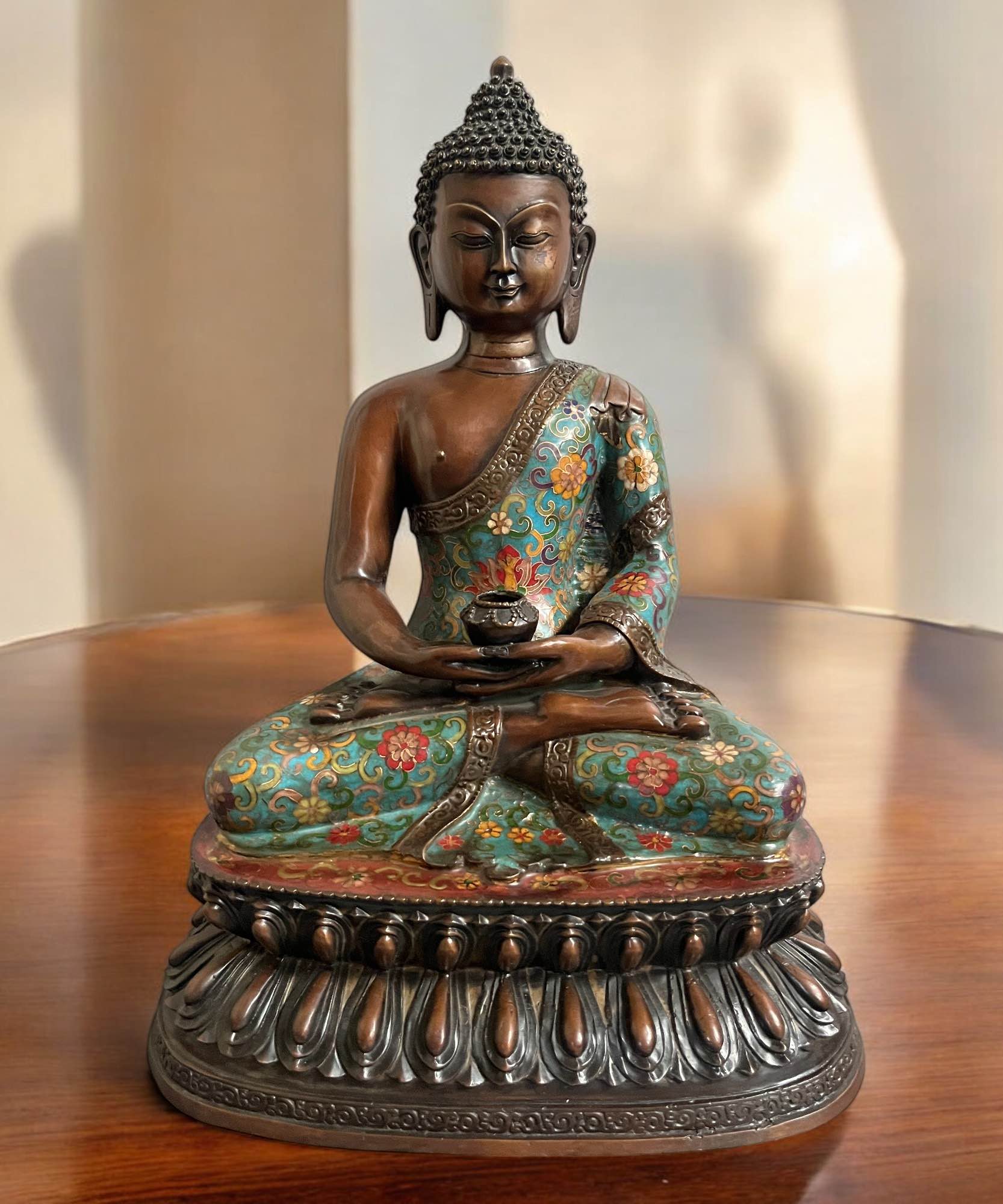 Buddha Figur Bronze China Cloisonne Skulptur 44cm groß