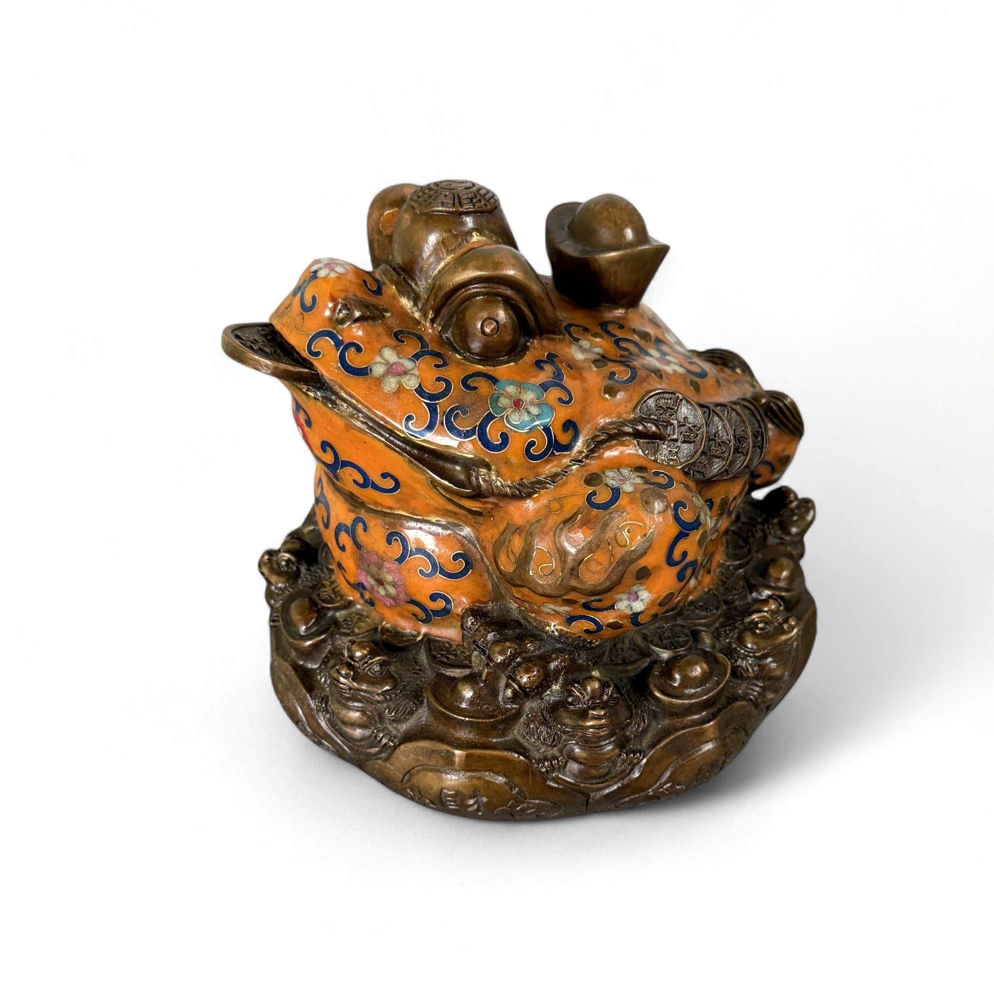 Geldfrosch Geldkröte Bronze Cloisonne chinesische Skulptur