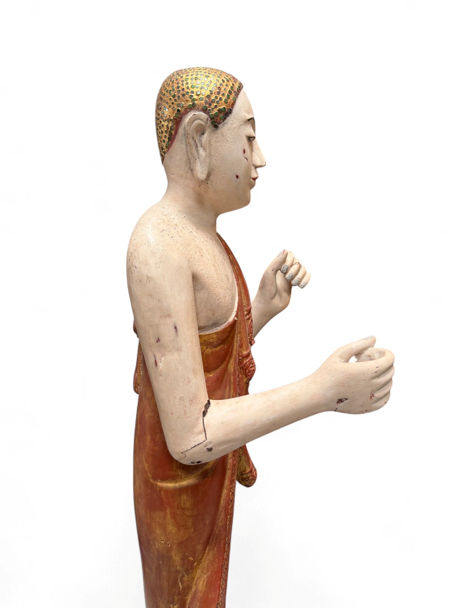 Burmesische Mönchsfigur aus Teakholz – ca. 140 Jahre alt