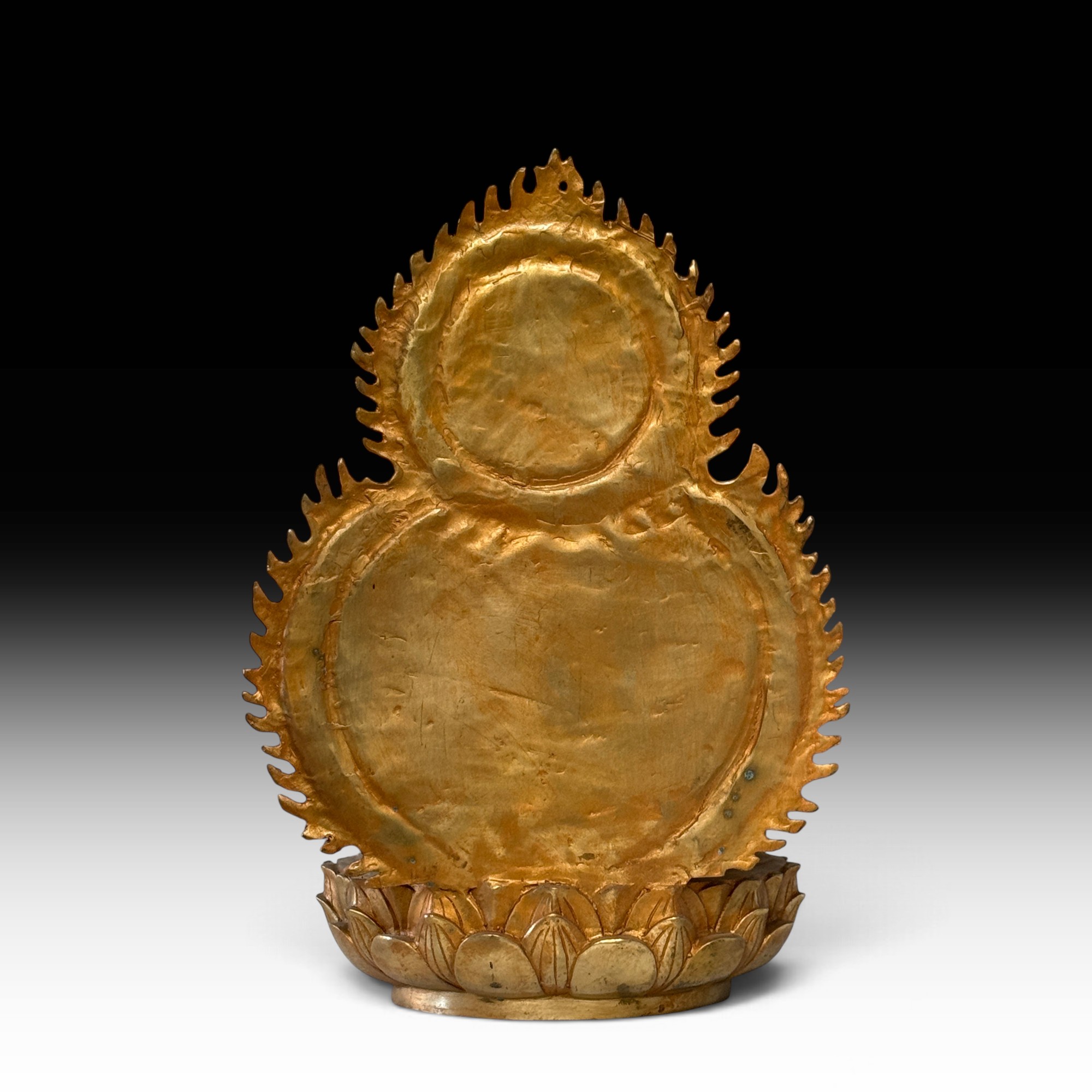 Bodhisattva Figur Bronze China 43 cm – Buddha Statue auf Lotosthron mit Aureole