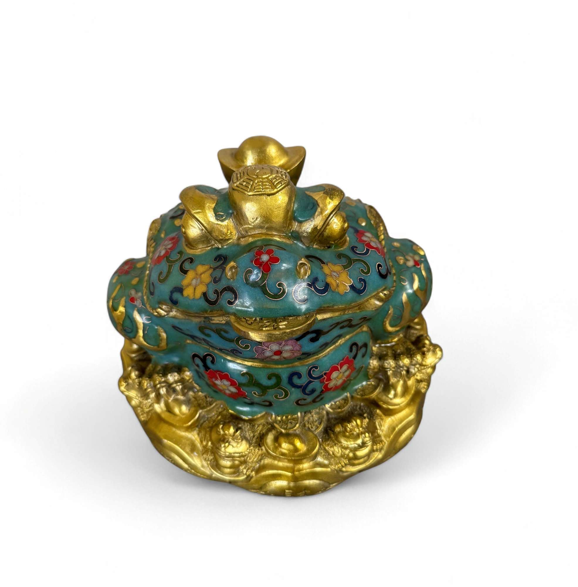 Geldfrosch Geldkröte Bronze Cloisonne chinesische Skulptur