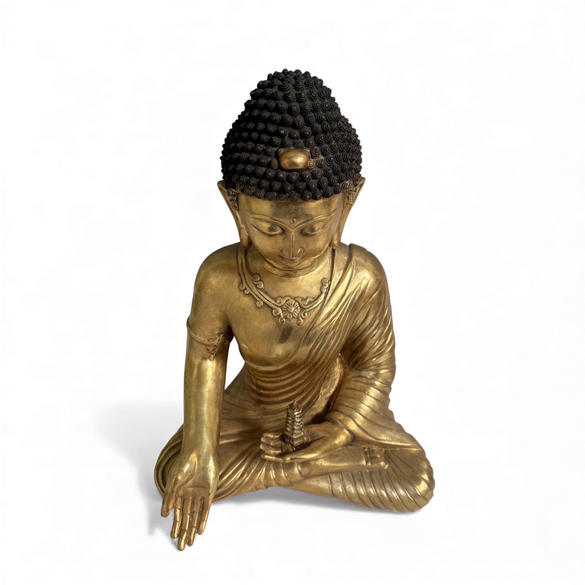 Bronze Buddha Figur mit Stupa – Tibet China – 43 cm