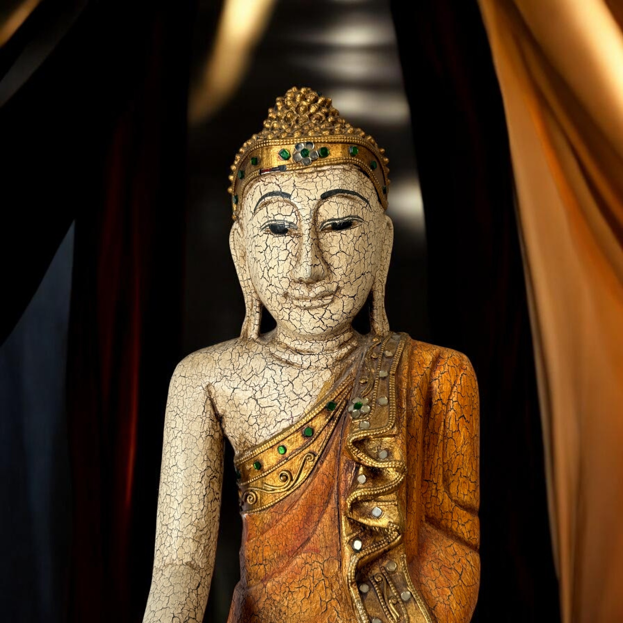 Holz Buddha Figur Thailand Skulptur, Handgeschnitztes Unikat aus den 90er Jahren