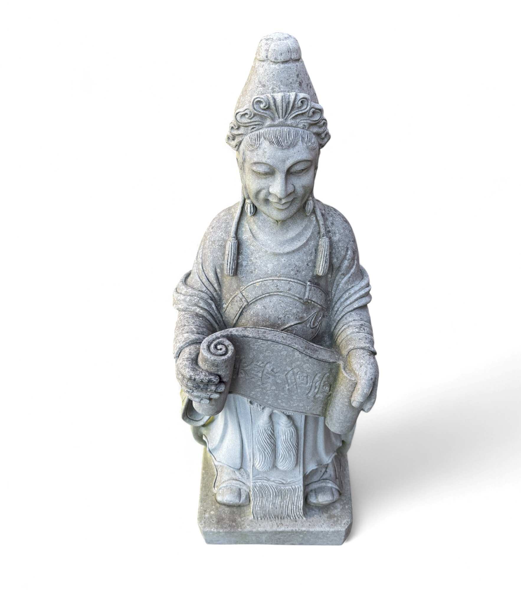 Naturstein Gelehrtenstatue aus China – 101 cm – Symbol für Bildung & Weisheit – 50 Jahre alt