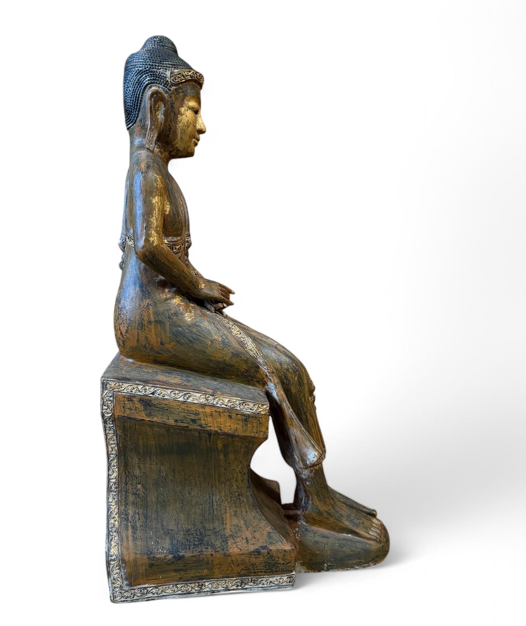 Alte Burma Buddha Skulptur Lacquerware teilvergoldet 100 cm