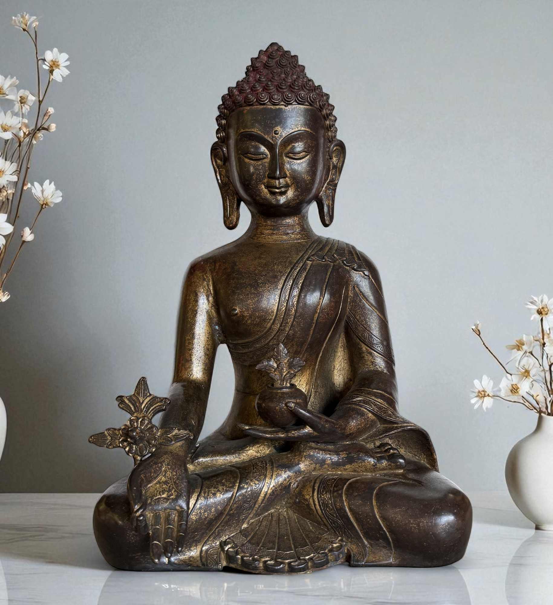 Medizin Buddha Figur Bronze Tibet China - 43 cm groß